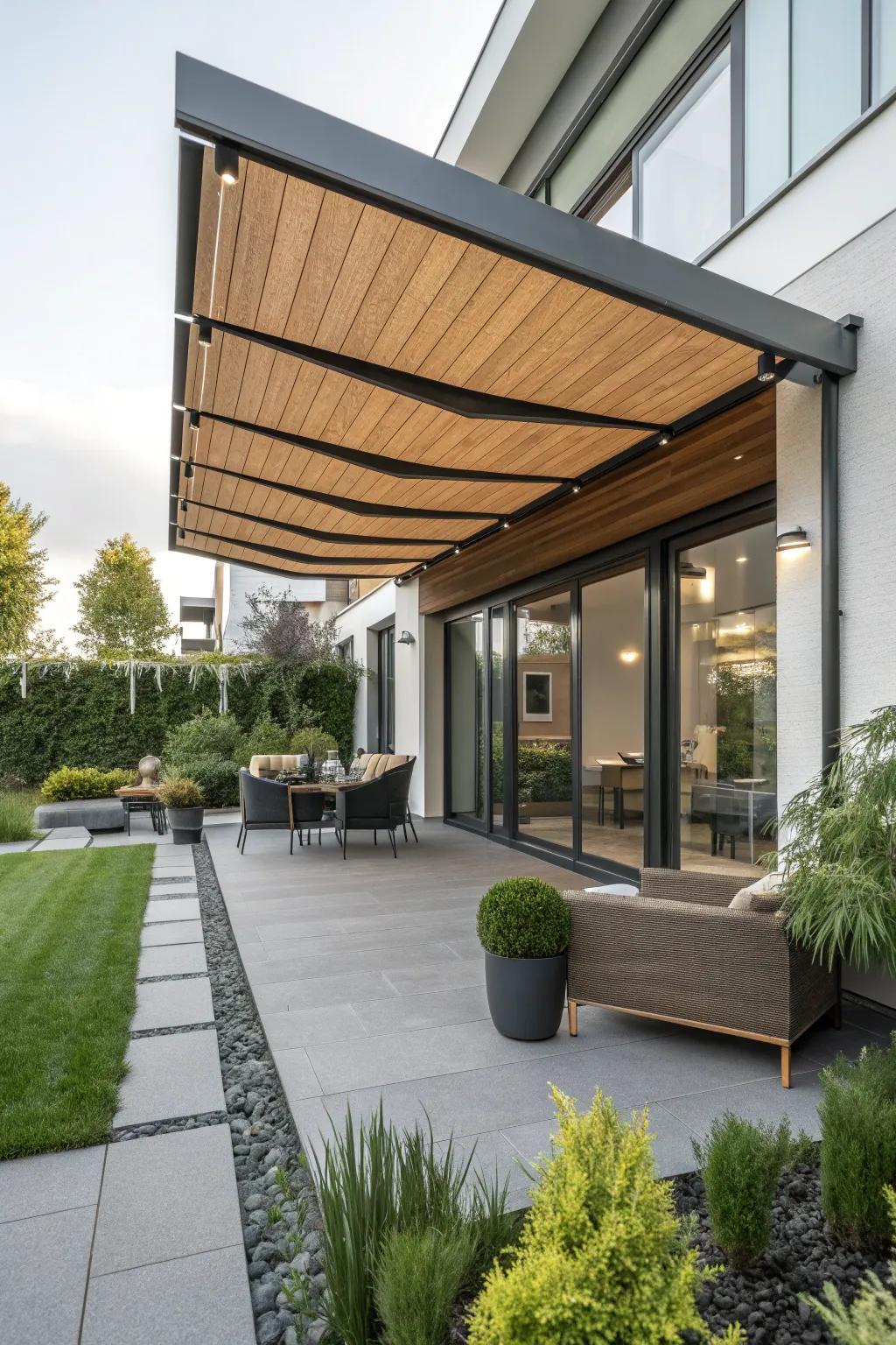 A retractable awning offering flexible shade options in a contemporary setting.