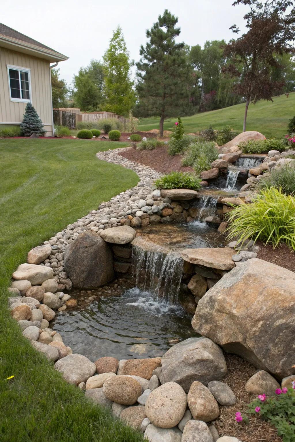Water features add serenity and charm.