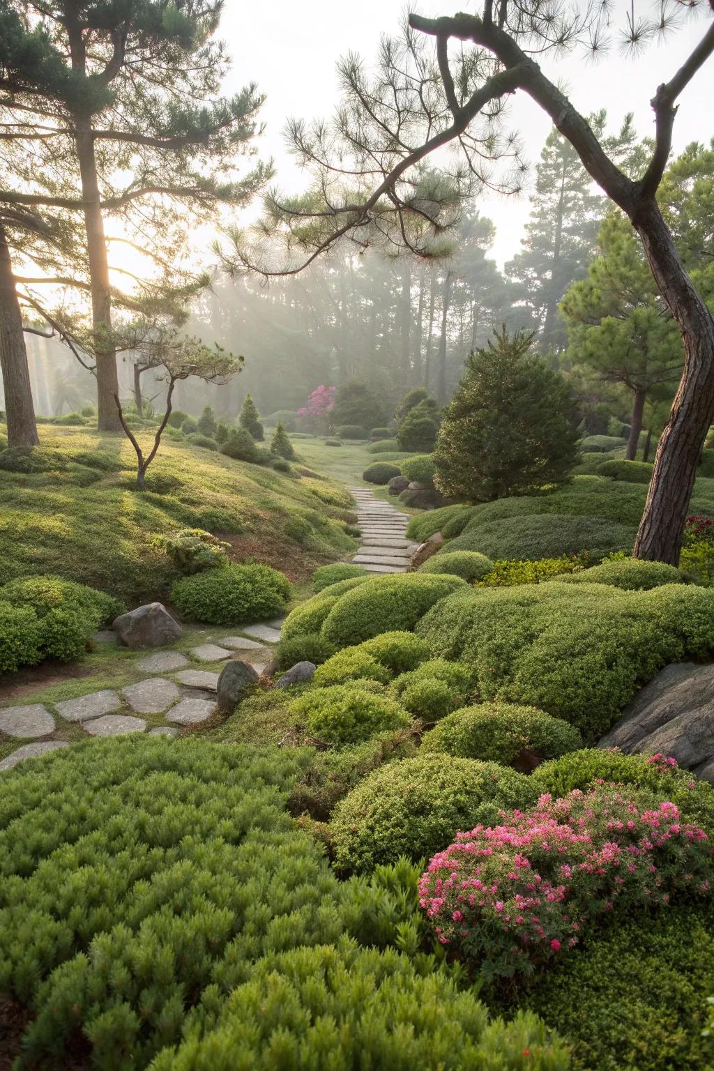 Cover bare ground with the lush growth of mugo pines.