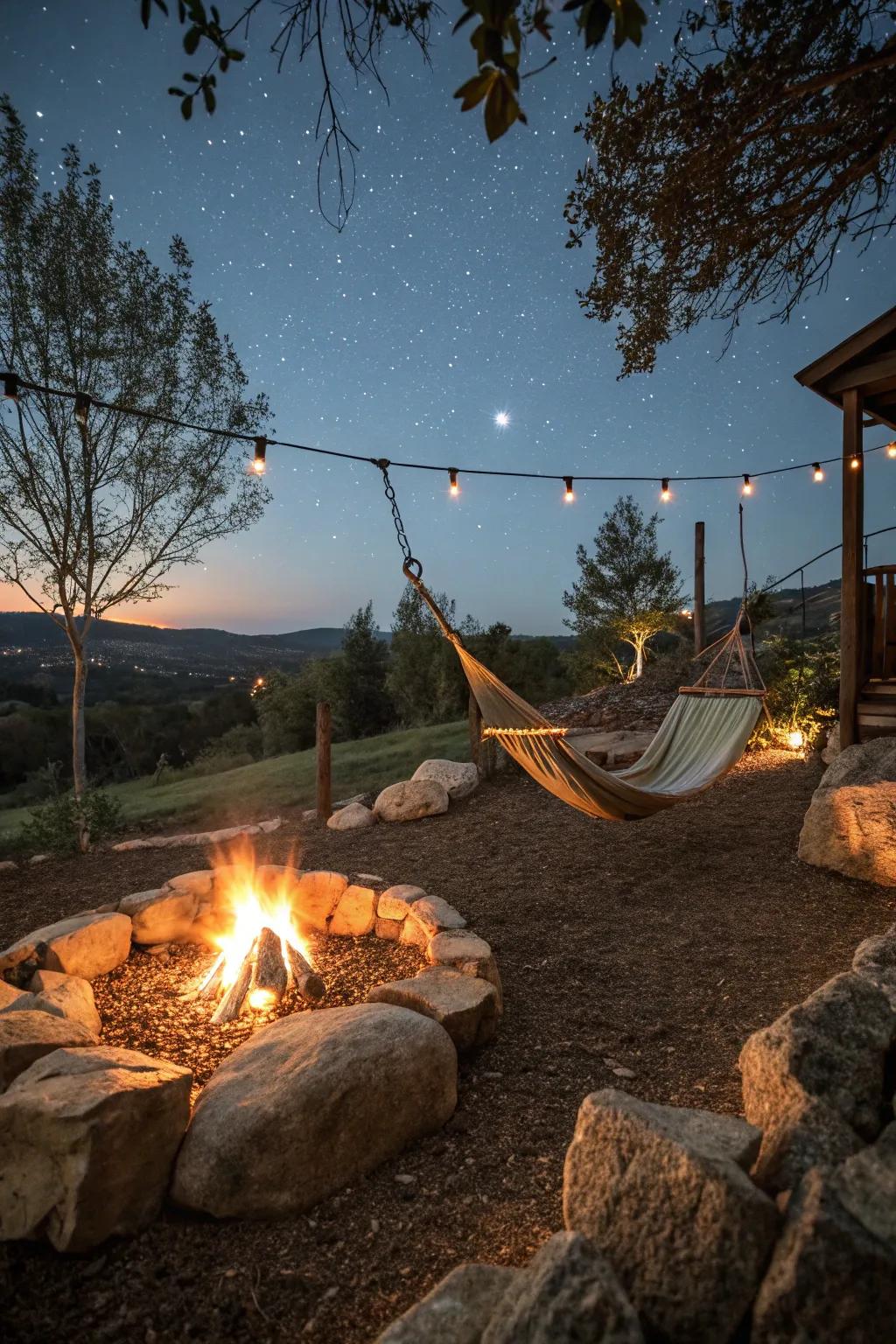 A hammock invites relaxation and leisure.