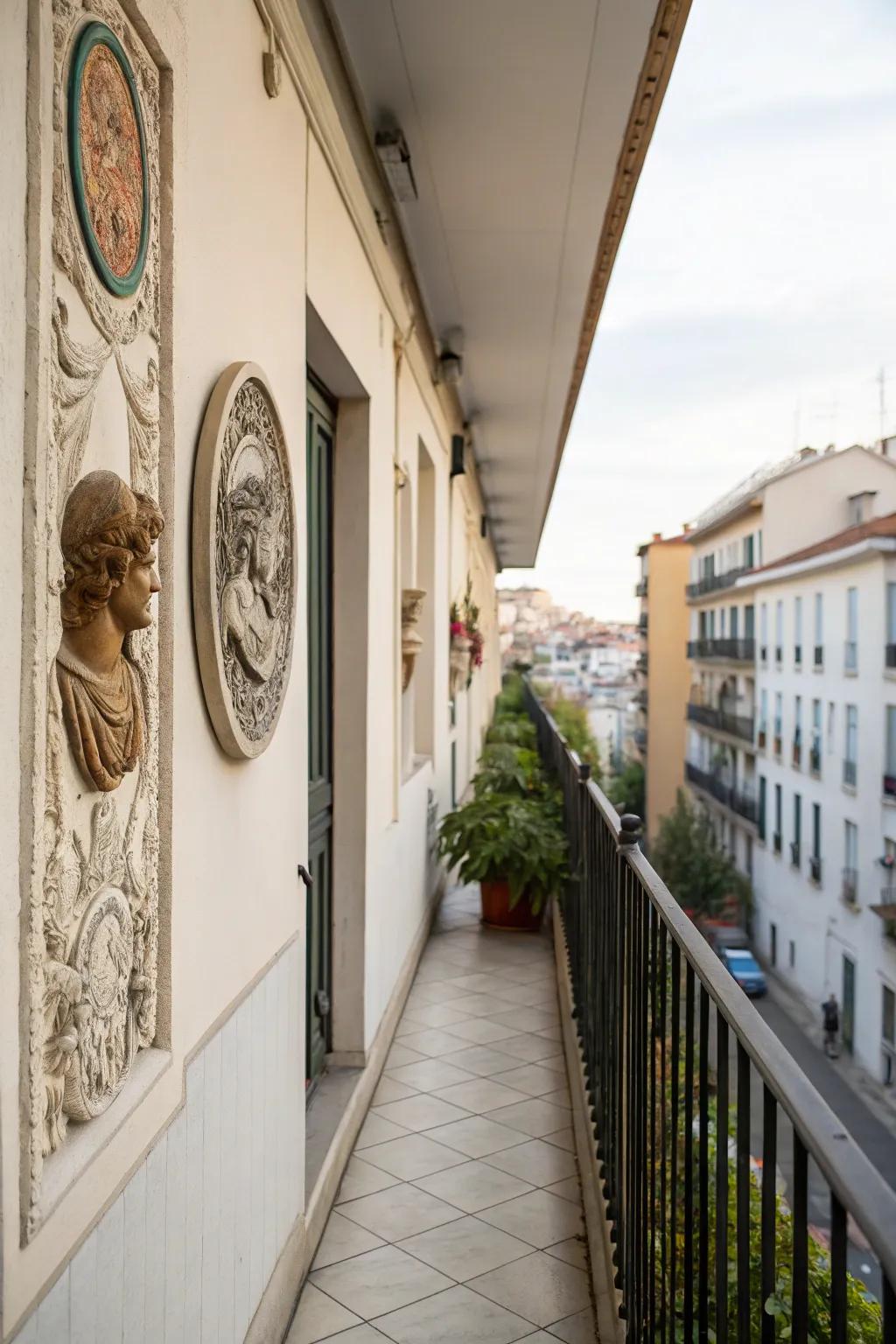 Wall sculptures infuse style and personality into narrow balconies.