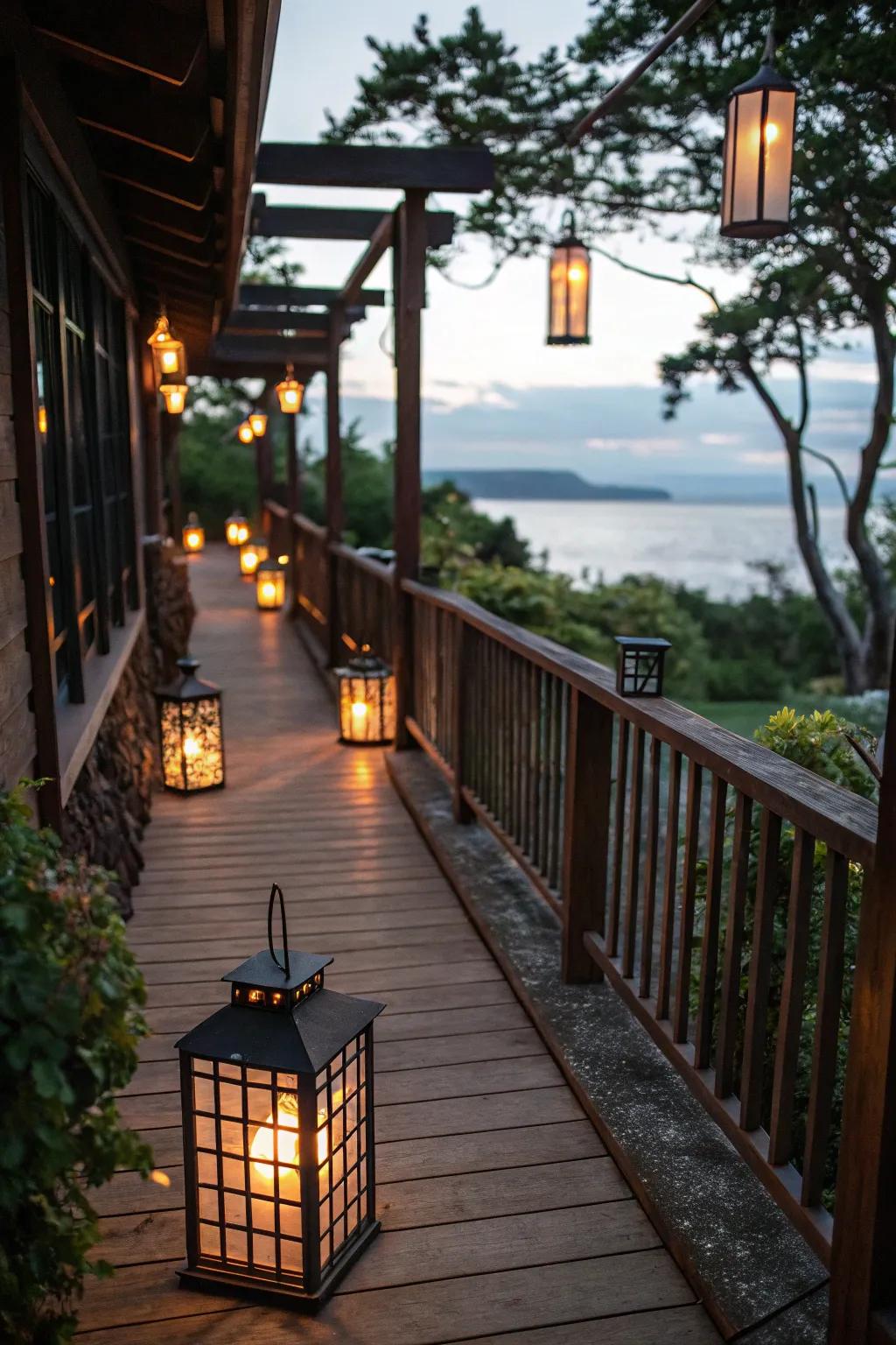 Artful lighting highlights paths and plants beautifully.