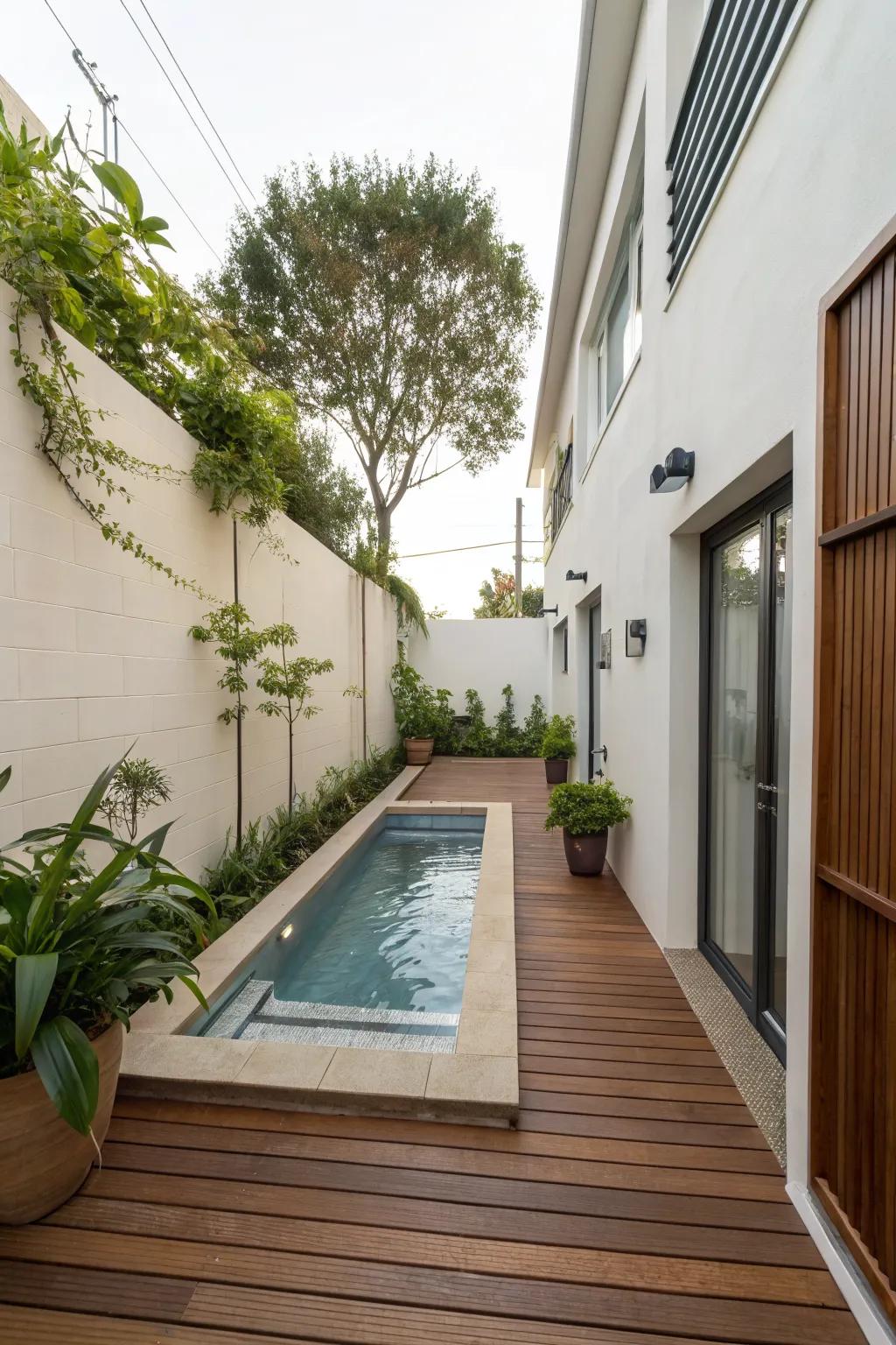 A plunge pool turns a side yard into a spa-like sanctuary.