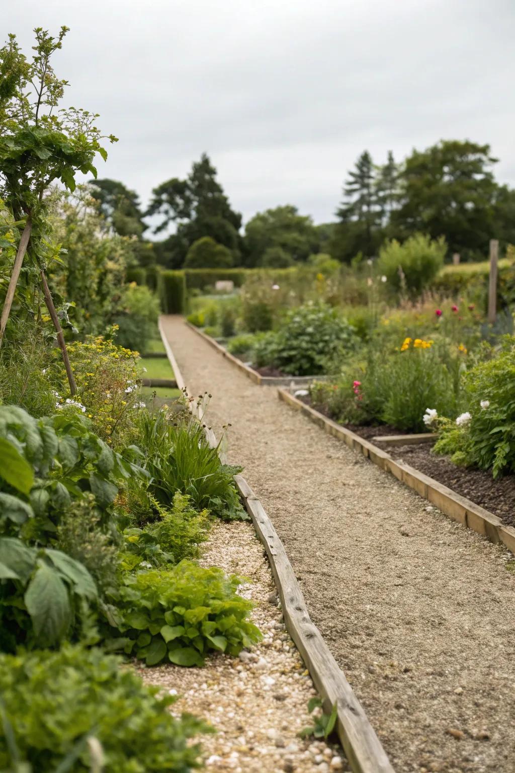 Gravel edging providing a simple and neat border for garden paths.