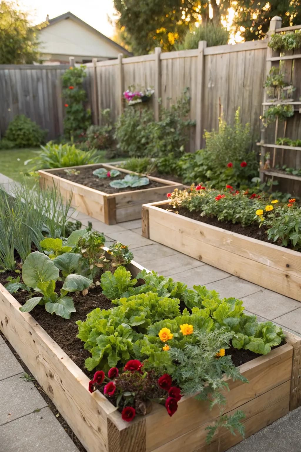Raised garden beds provide both beauty and functionality in the garden.