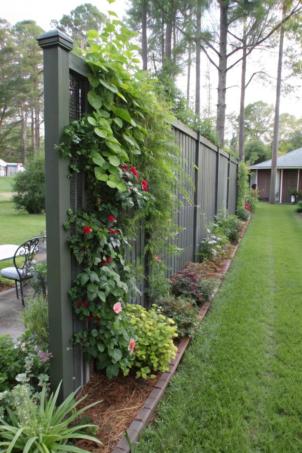 A vertical garden brings greenery to fences and walls in small spaces.