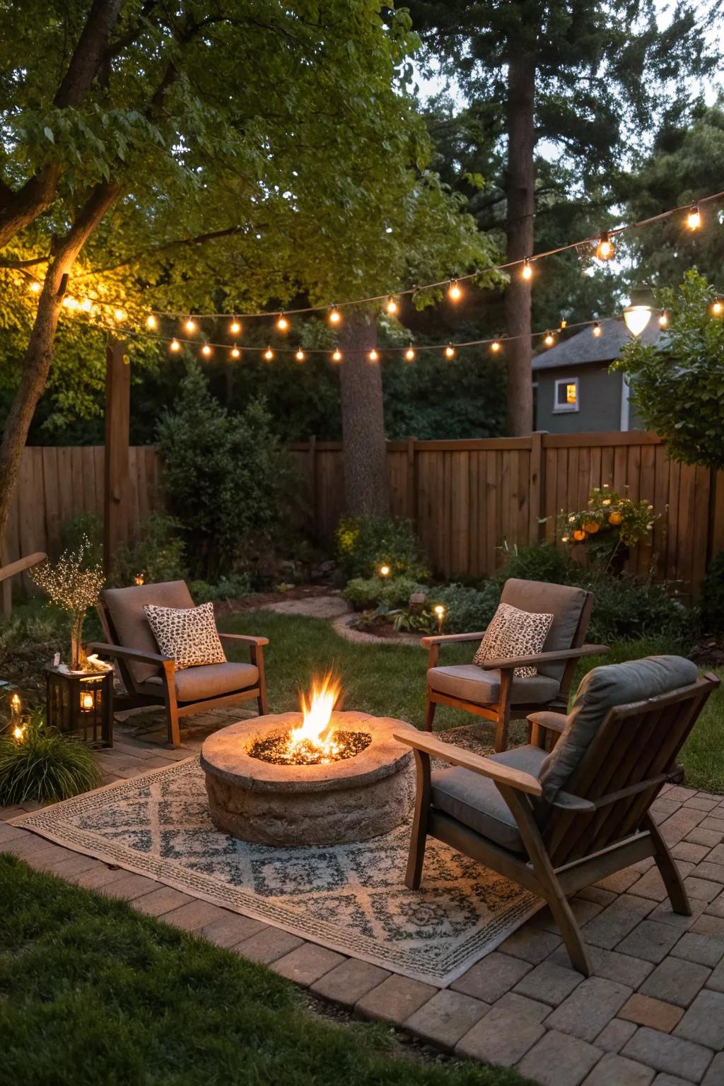A fire pit creates a warm and inviting gathering spot.