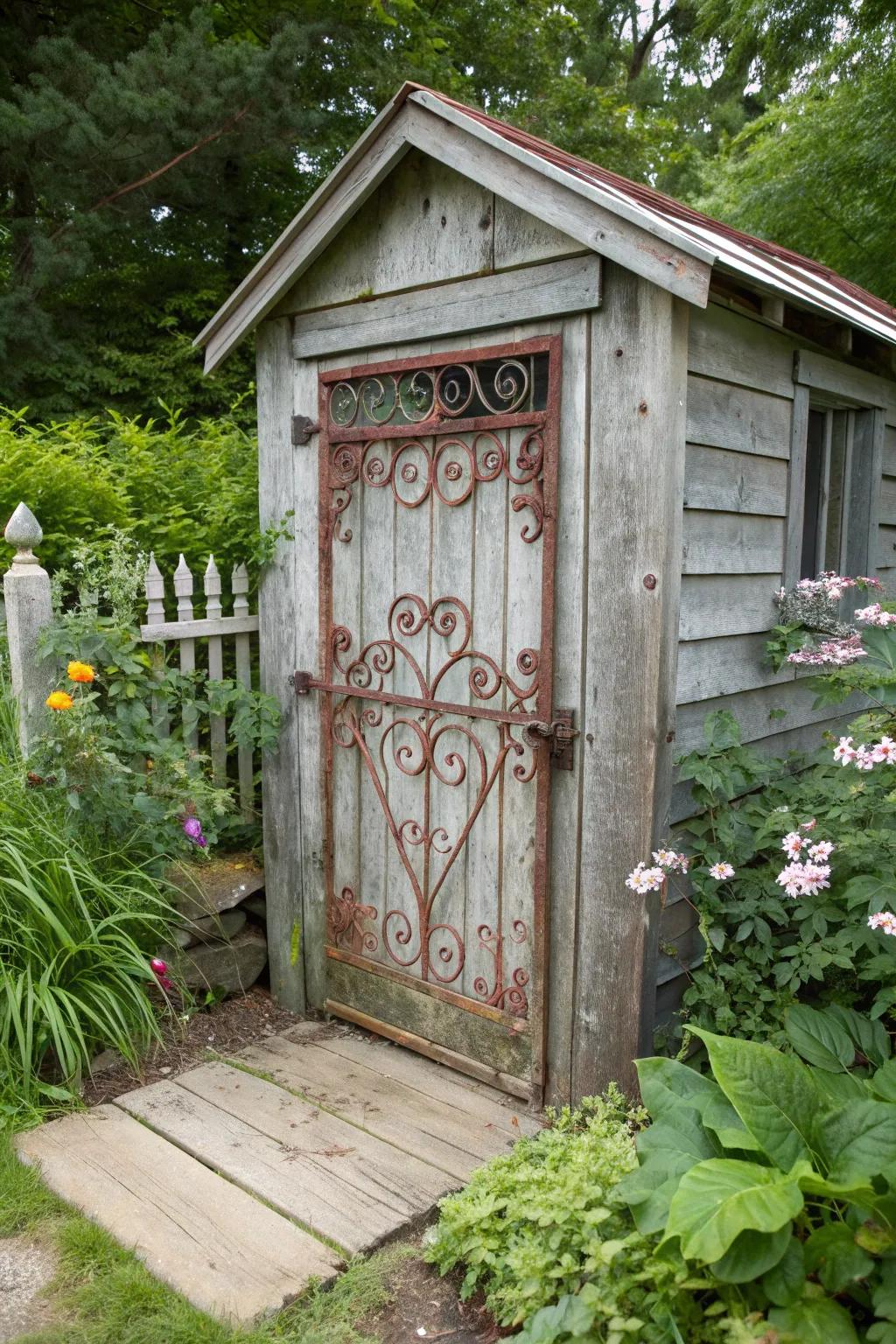 Add rustic charm to your garden shed with gate doors.