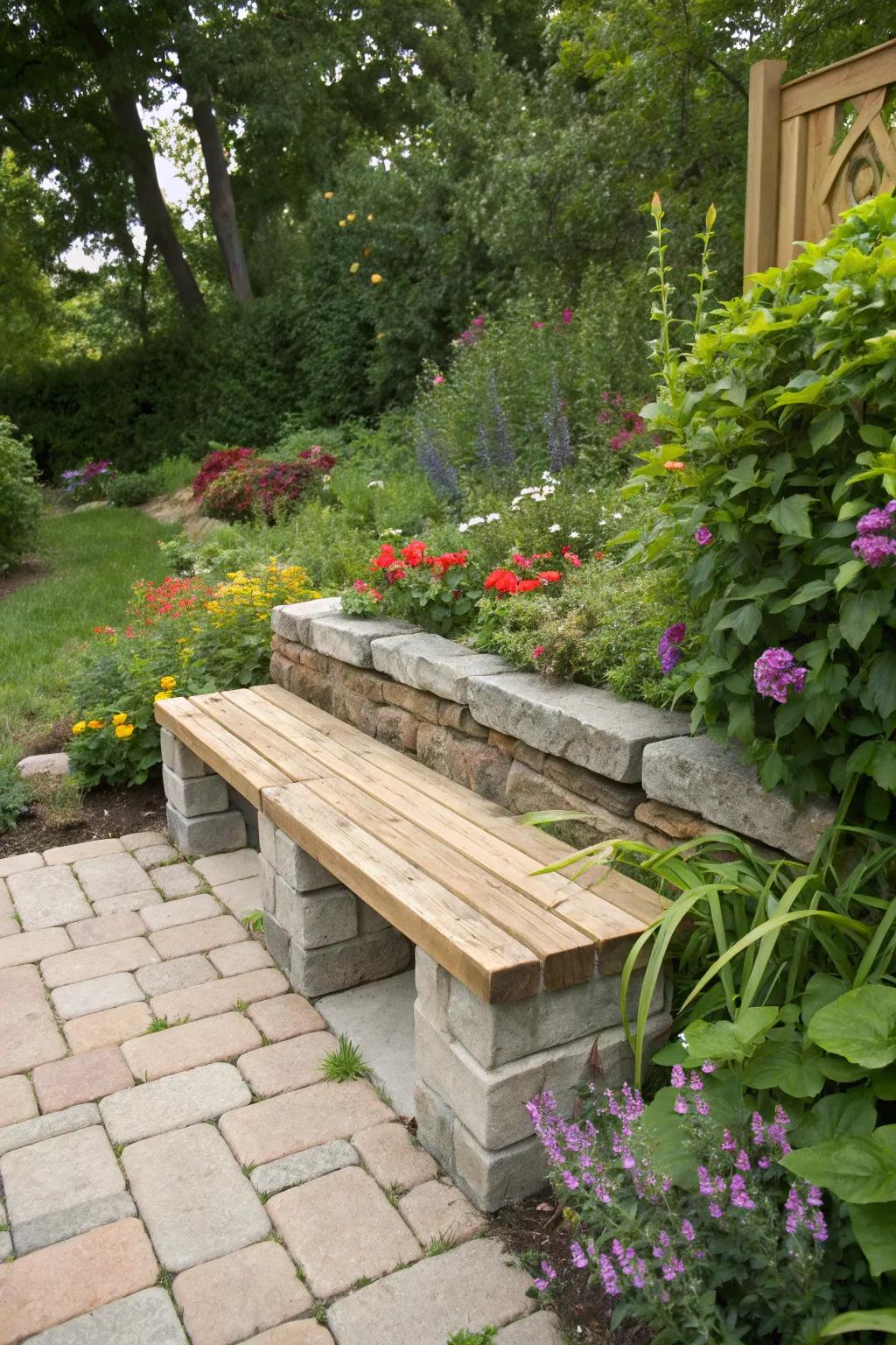 Relax and enjoy your garden with a rustic seating area.