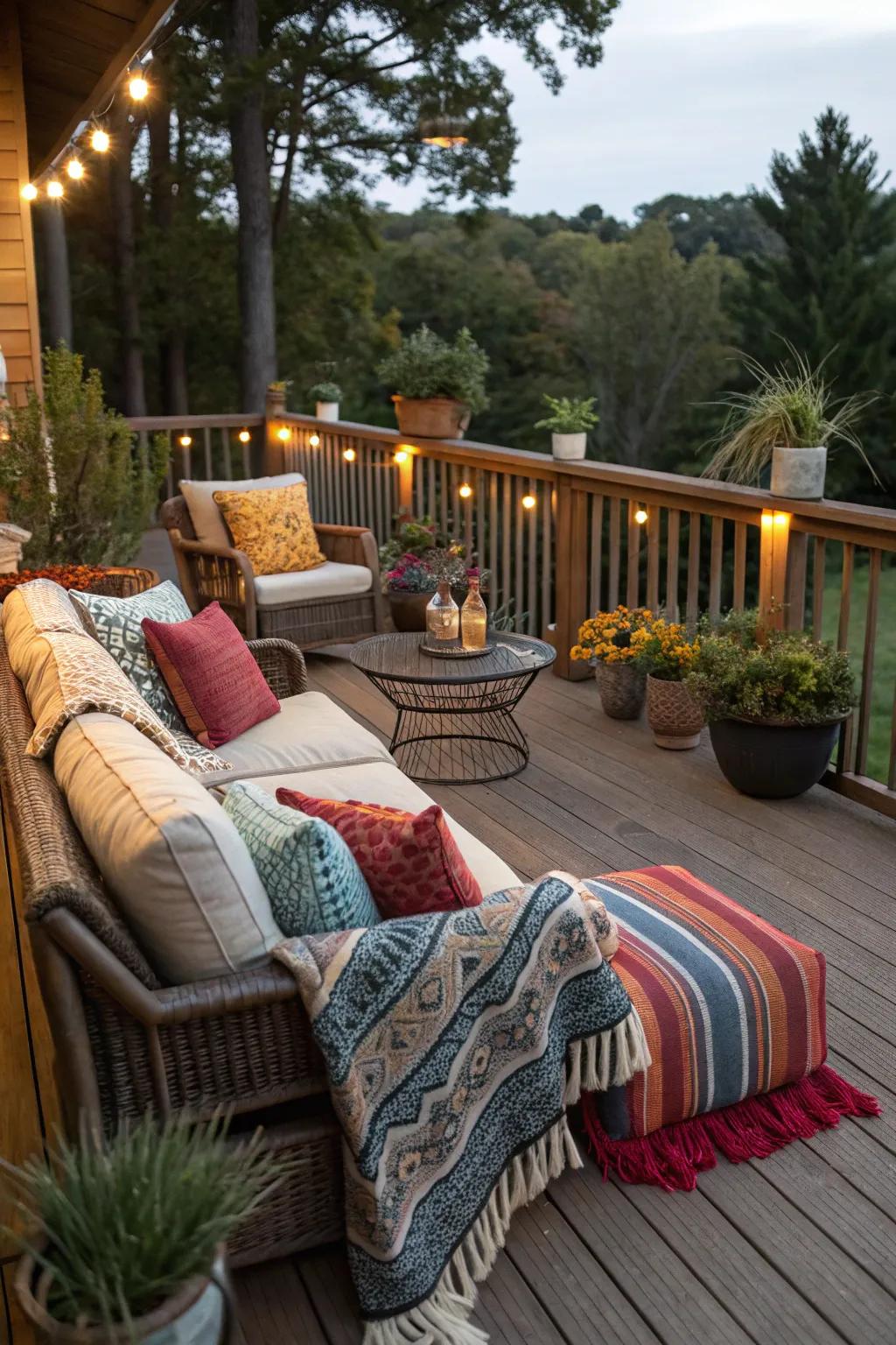Add comfort and style with colorful throw pillows.