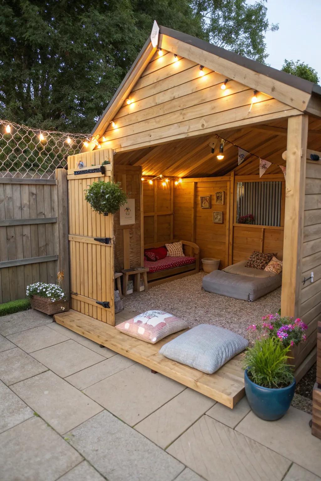 A delightful pet paradise in an open shed.