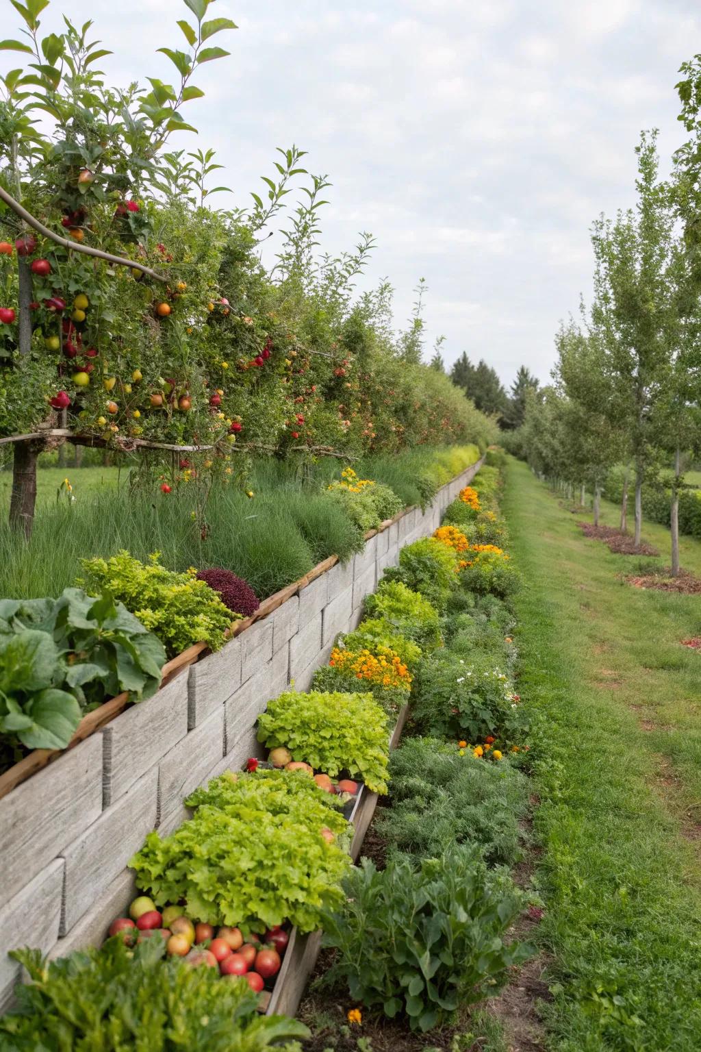 Edible walls add a surprising and delicious element to the orchard.