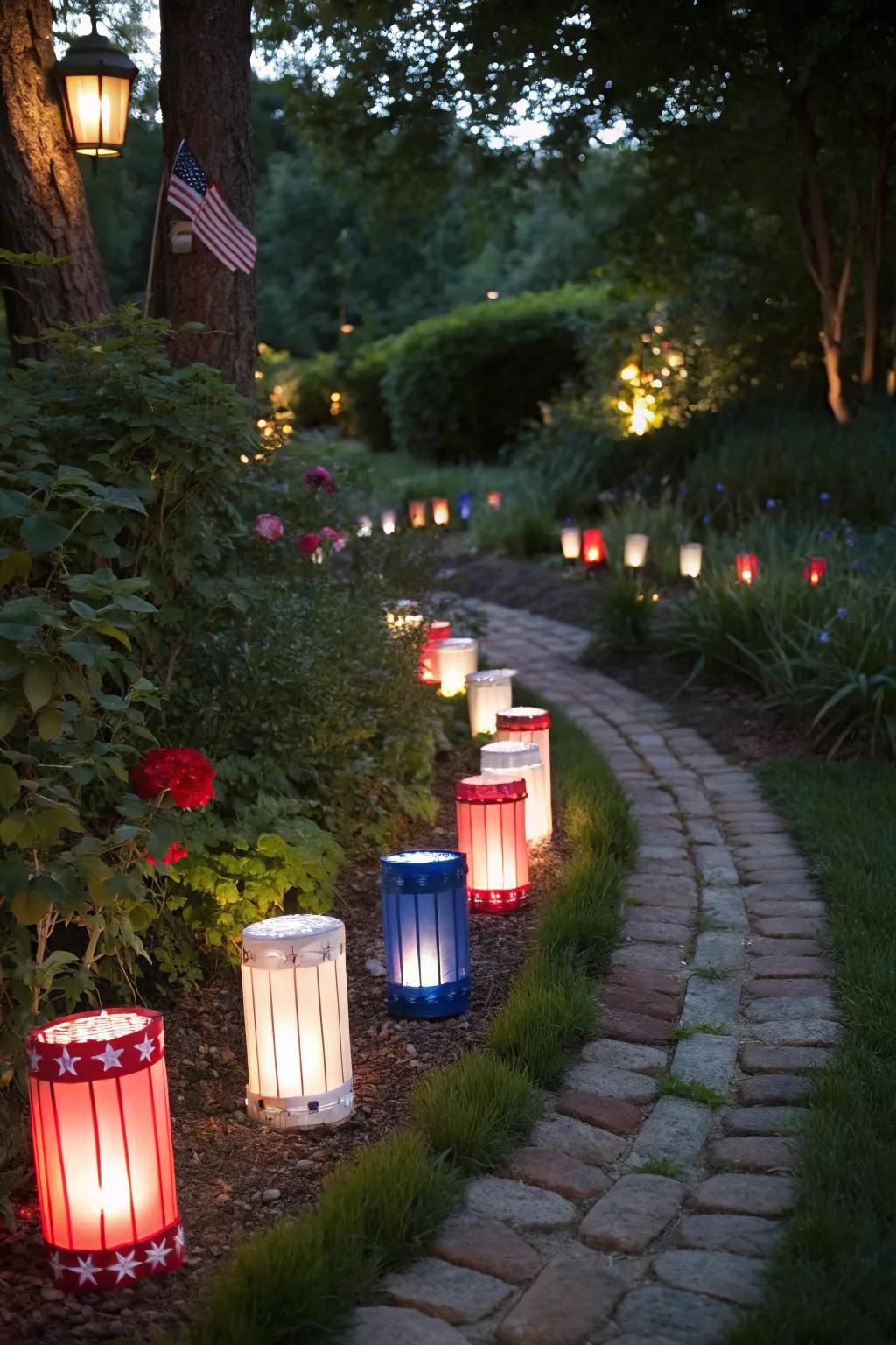 Garden path luminaries create a magical and inviting atmosphere.