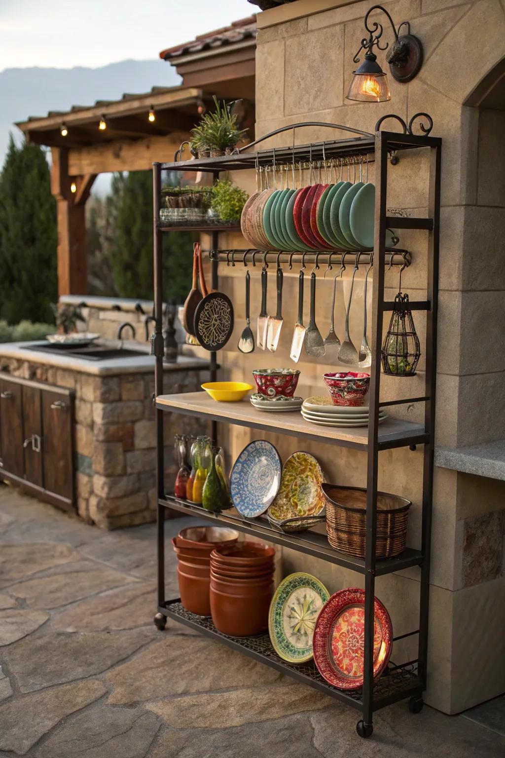 A chef-inspired display on a baker's rack, perfect for culinary enthusiasts.
