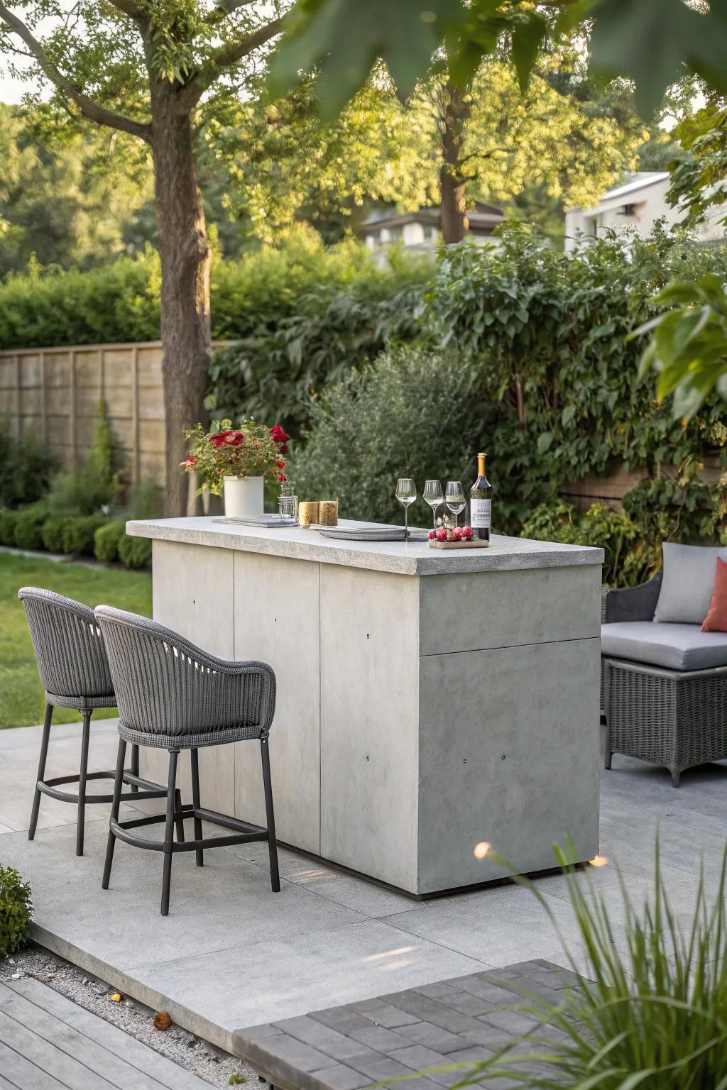 Concrete bar cabinets offer modern style and durability.