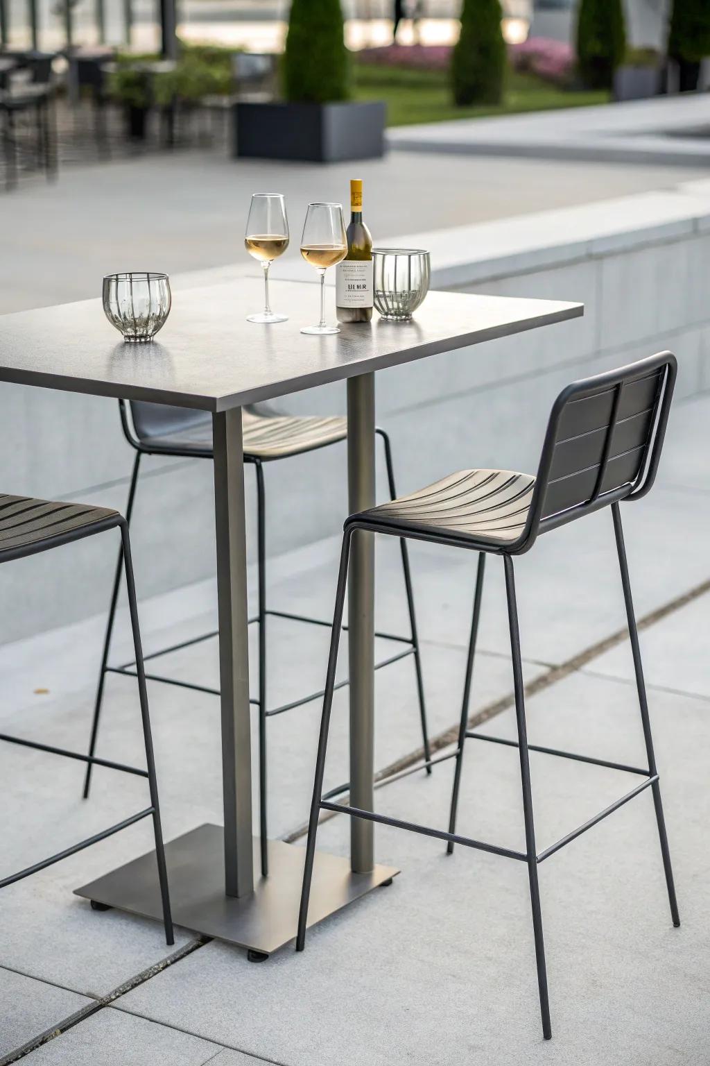 A minimalist metal bar table for a clean, modern aesthetic.