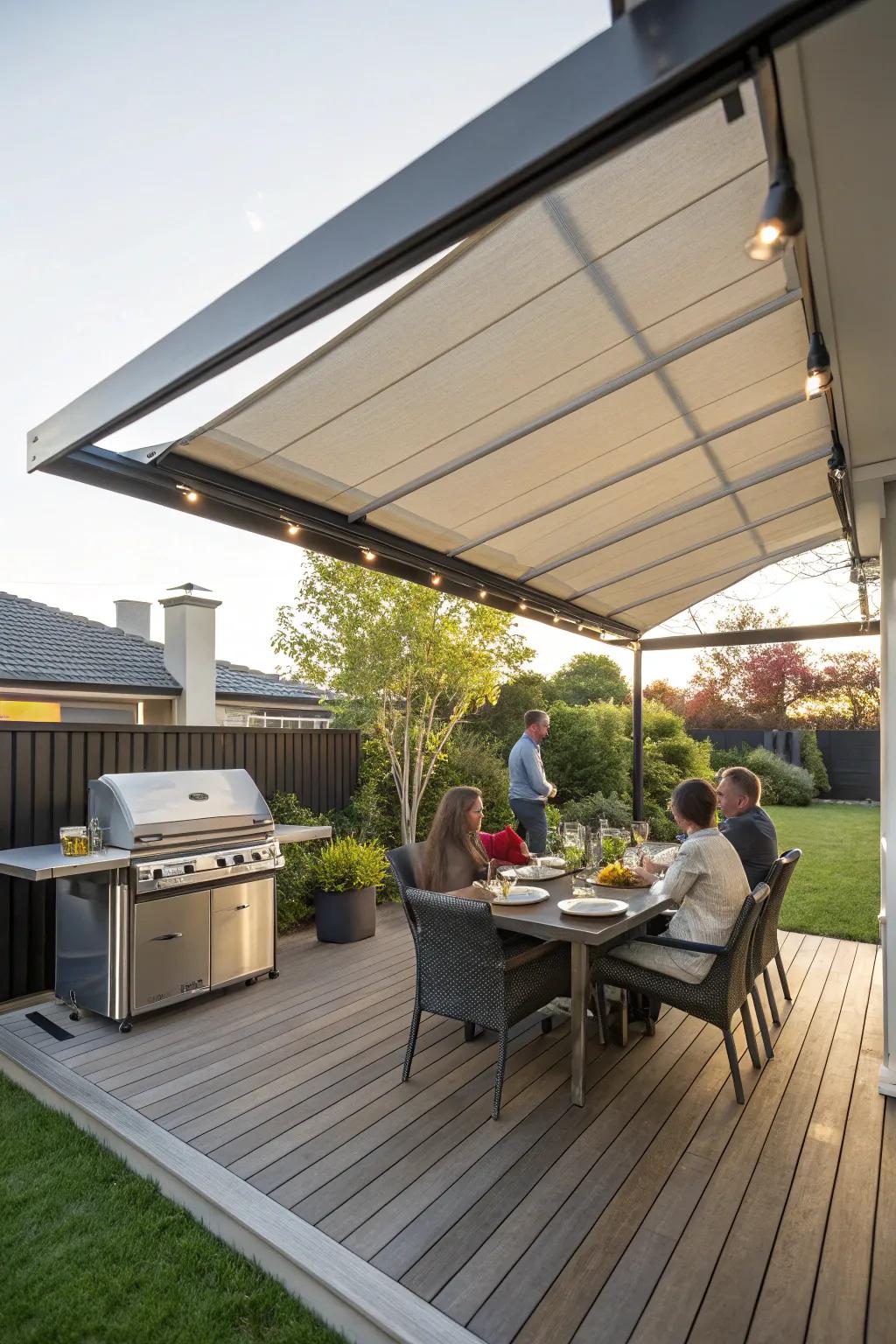 Enjoy flexible coverage with a retractable awning.