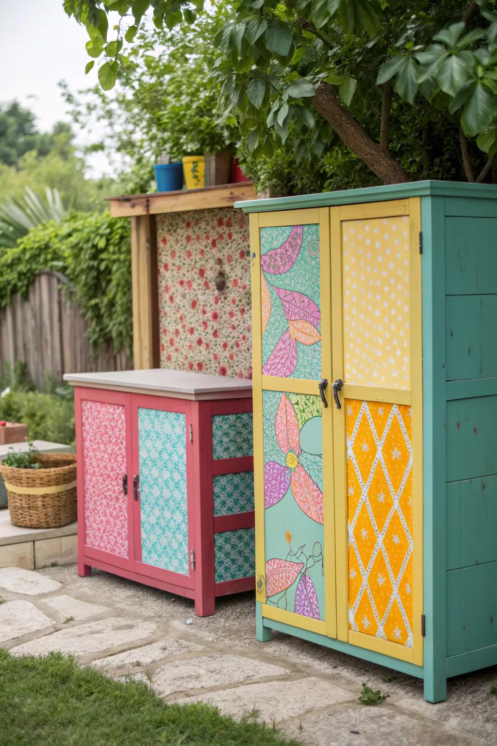 Infuse personality into your outdoor area with colorful cabinets that stand out.
