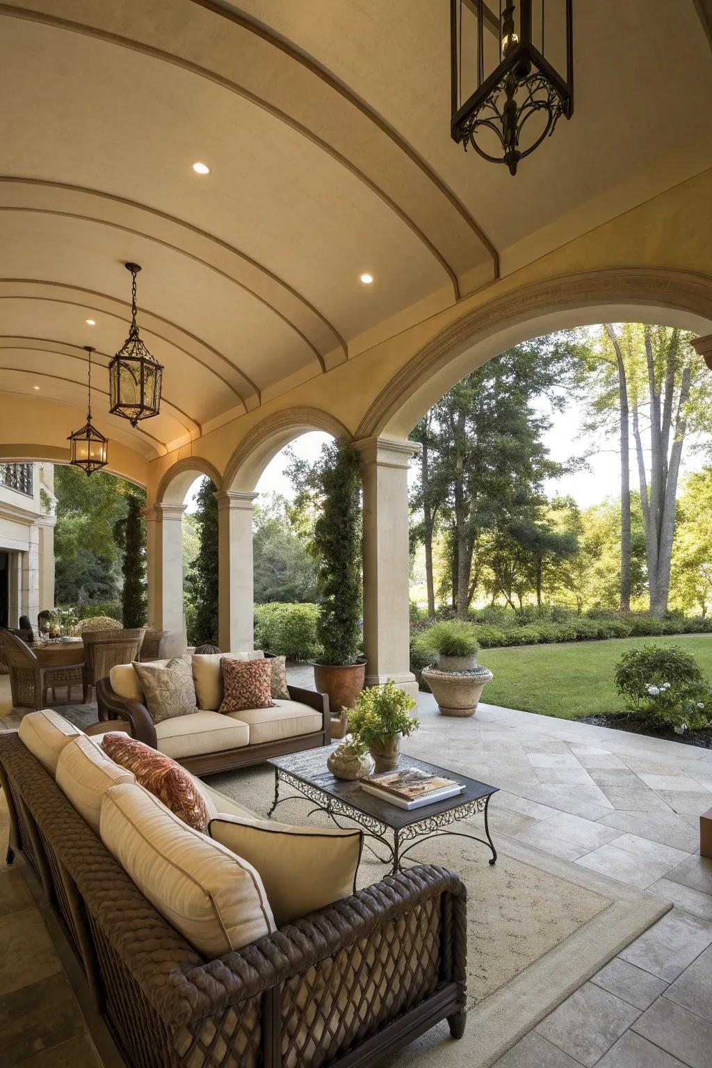 Sophisticated style with an arched ceiling.