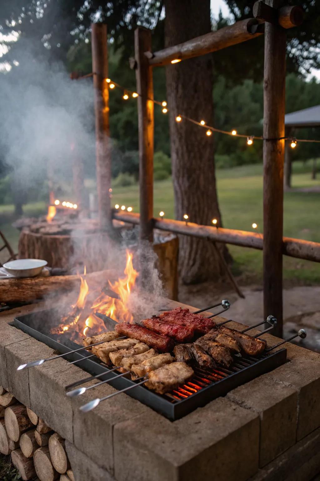 Argentine grill fire pit for rich, smoky wood-fired flavors.