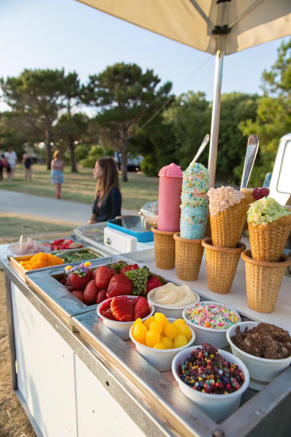 A surprise ice cream bar provides a fun and refreshing treat for guests.