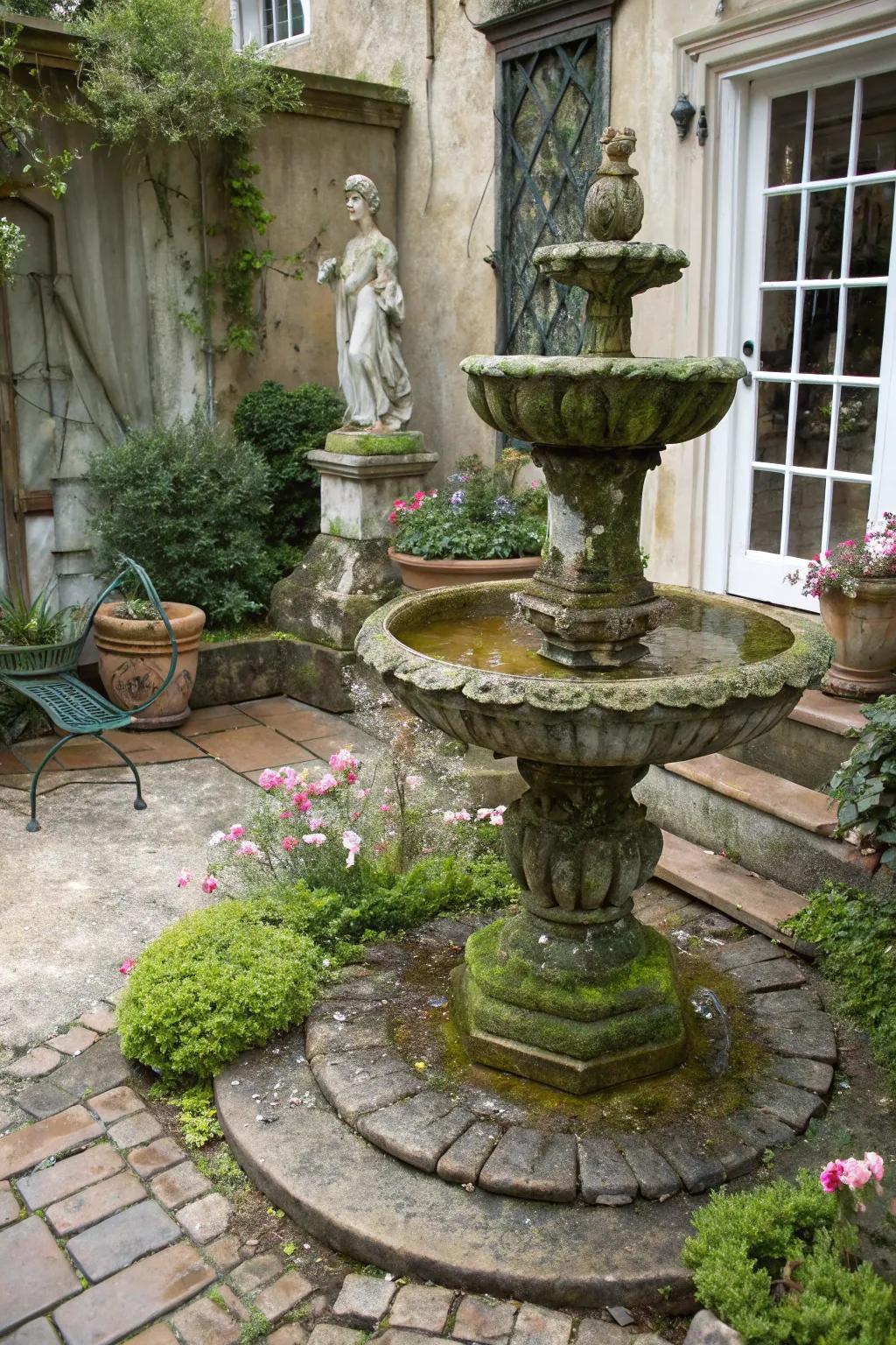 Vintage-style fountains add historical elegance.