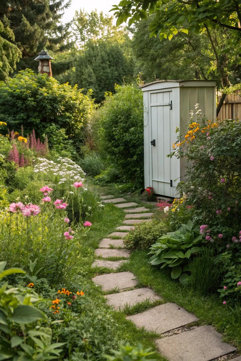 Stepping stone paths can guide the eye away from utility boxes.