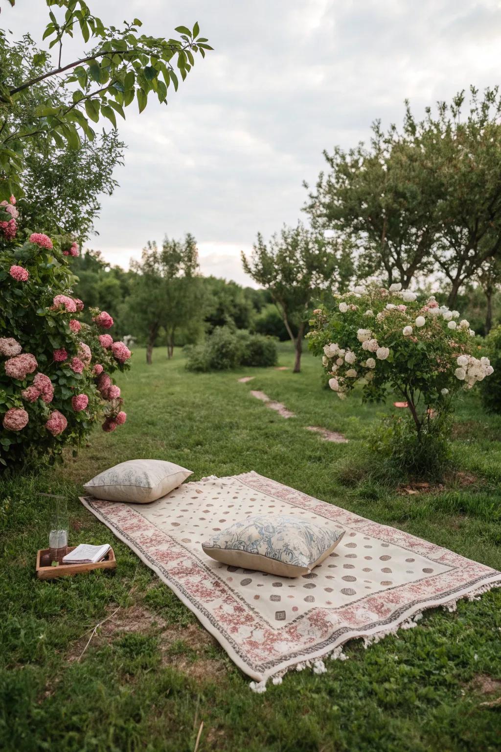 An outdoor rug that adds warmth and style to the Friendsgiving setup.