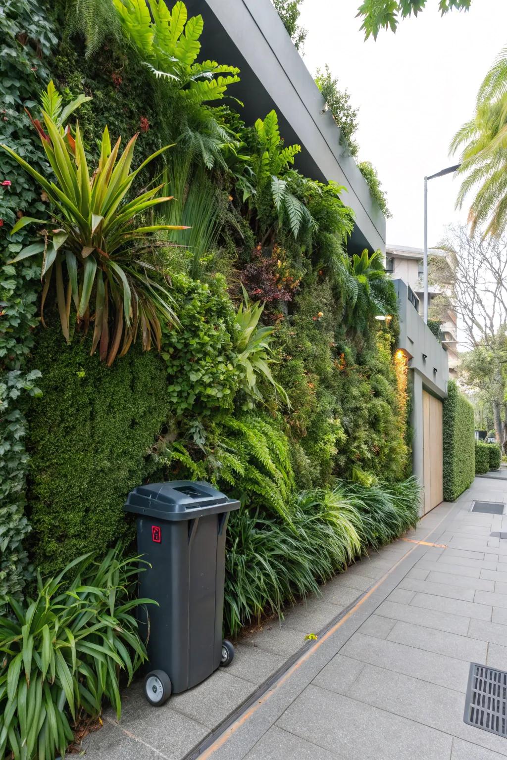 Vertical gardens can transform and conceal garbage storage areas.