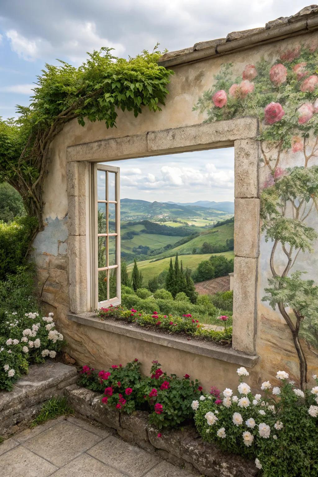 Faux window views offer an imaginative look into distant lands.