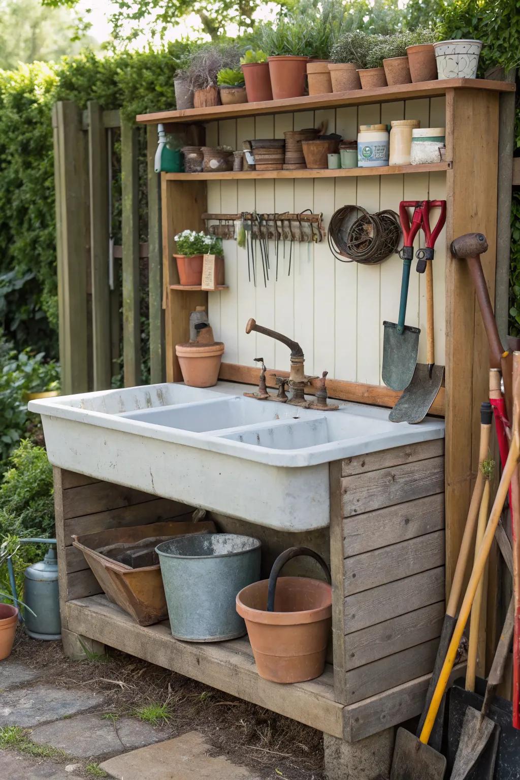 Keep your garden tidy with a convenient dry potting sink.