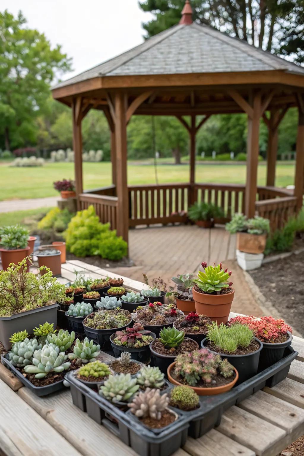 Tabletop gardens add greenery to your gazebo.