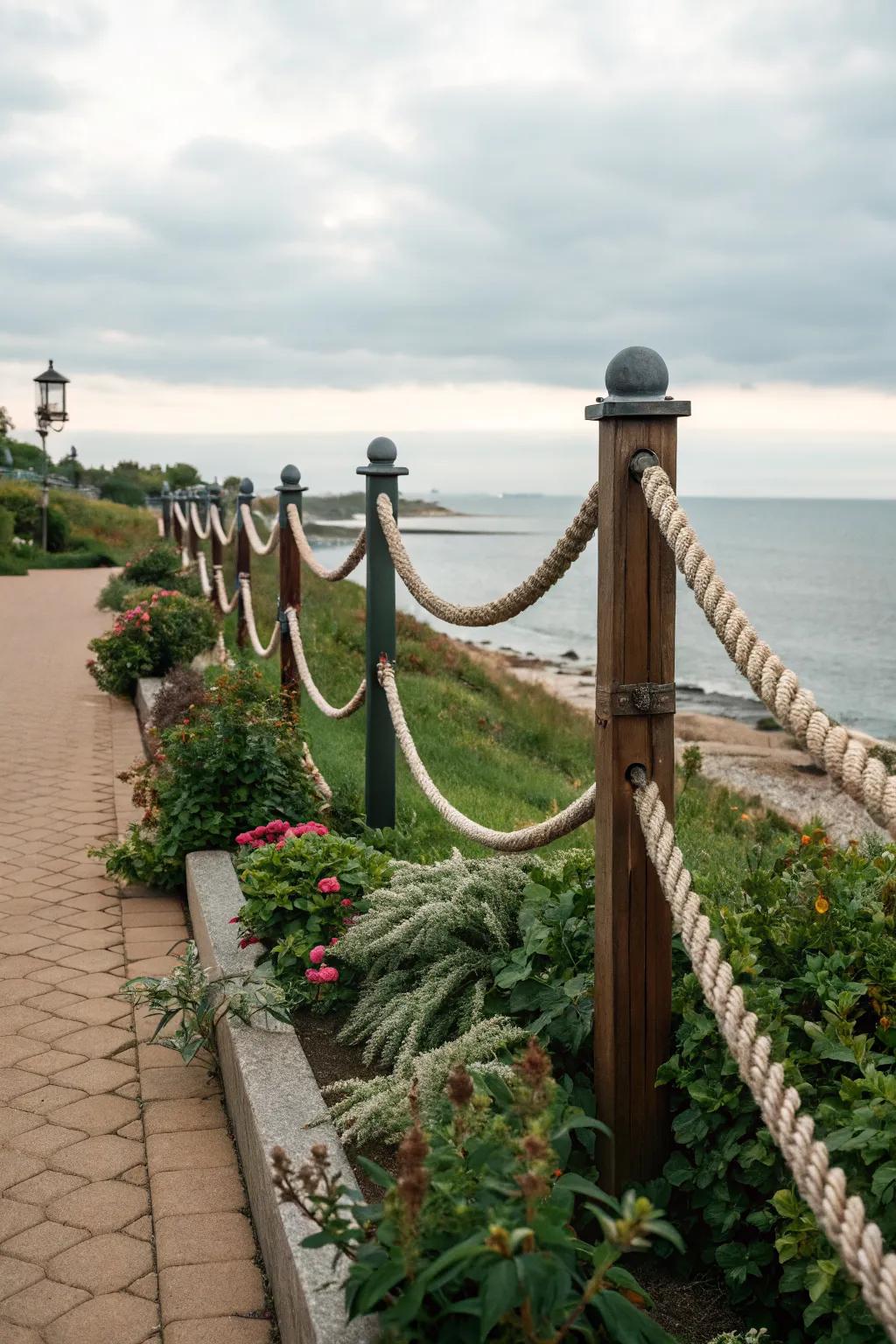 Rope accents provide a nautical touch to outdoor railings.