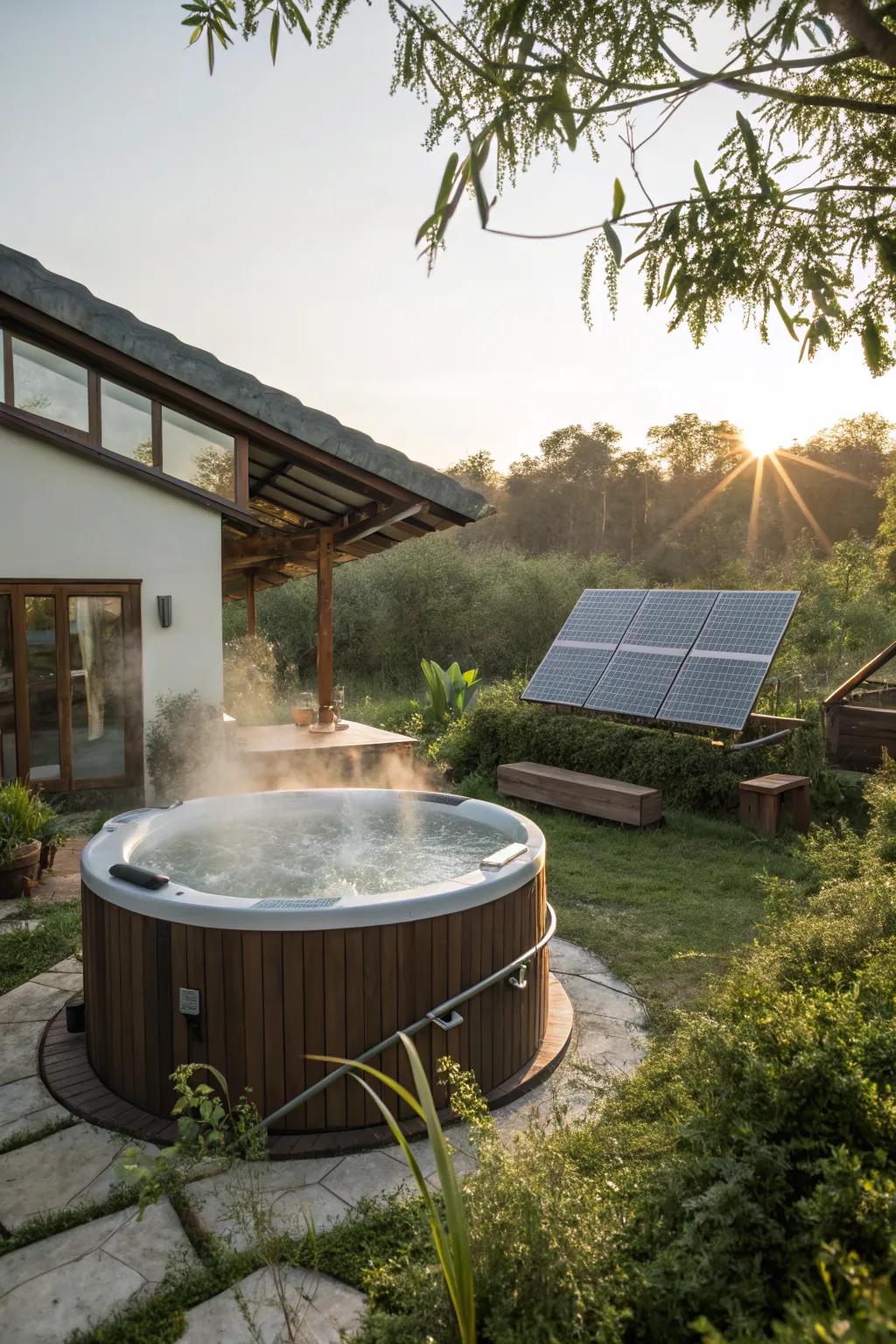 Solar panels provide eco-friendly energy for your hot tub.