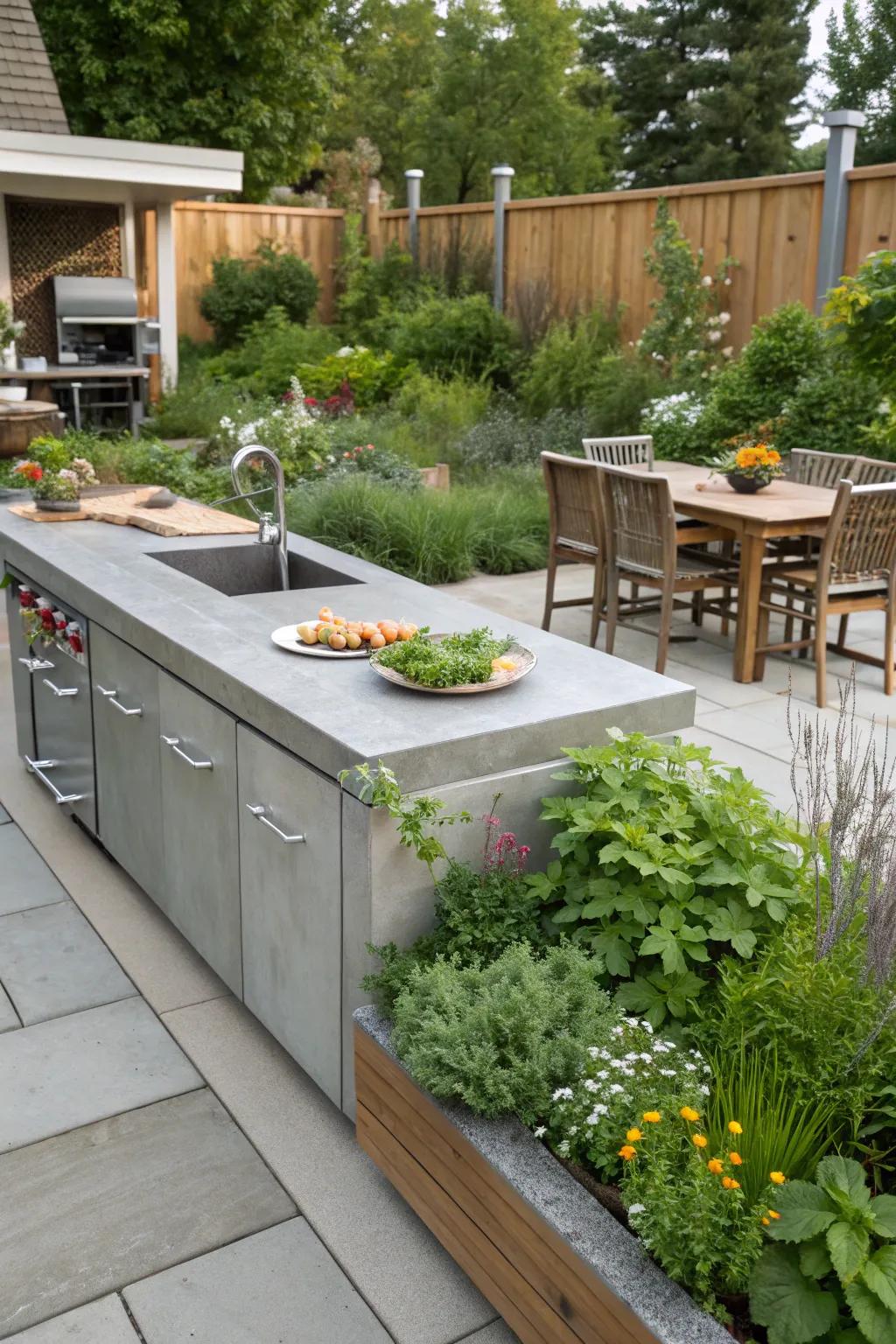 Eco-concrete: sustainability meets style in outdoor kitchens.