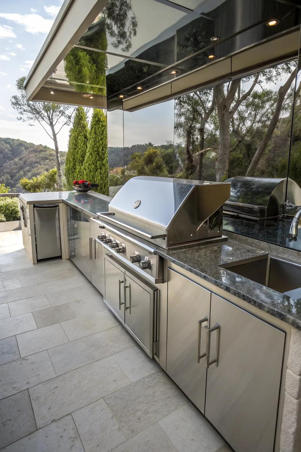 Reflective surfaces enhance the sense of space.