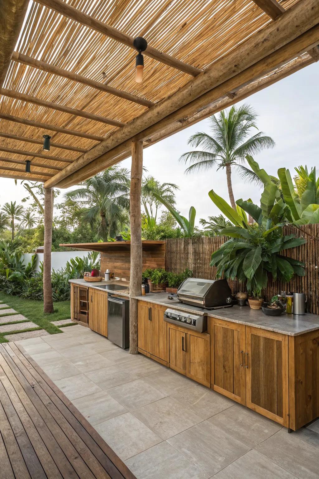 Bamboo panels introduce a tropical, eco-friendly element to outdoor spaces.