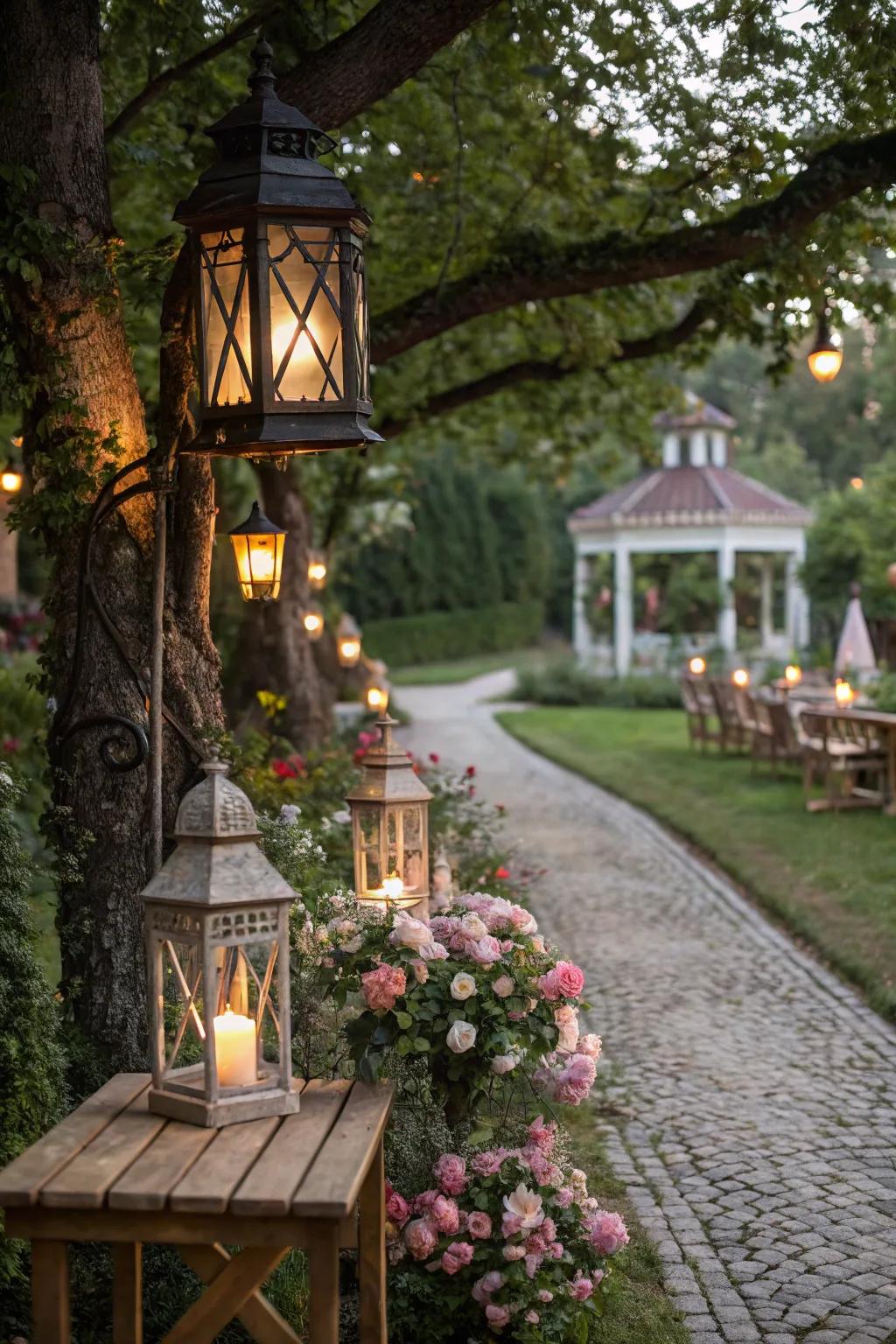 Introduce nostalgia with vintage lanterns.