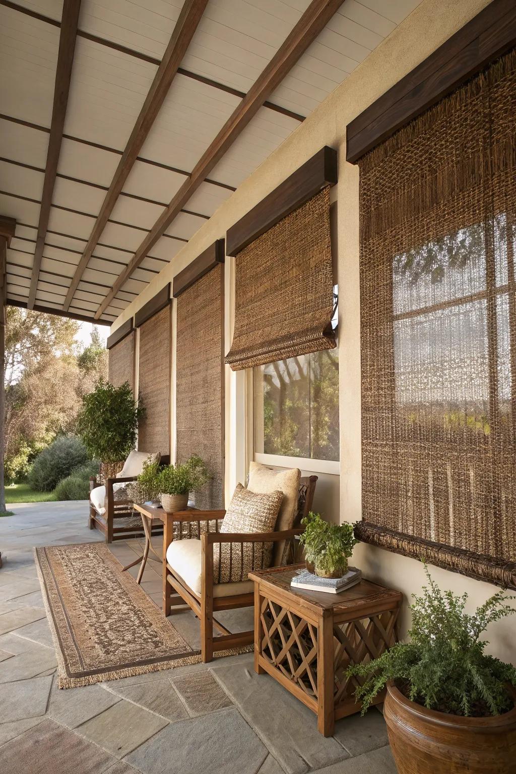 Woven wood shades add texture and warmth.