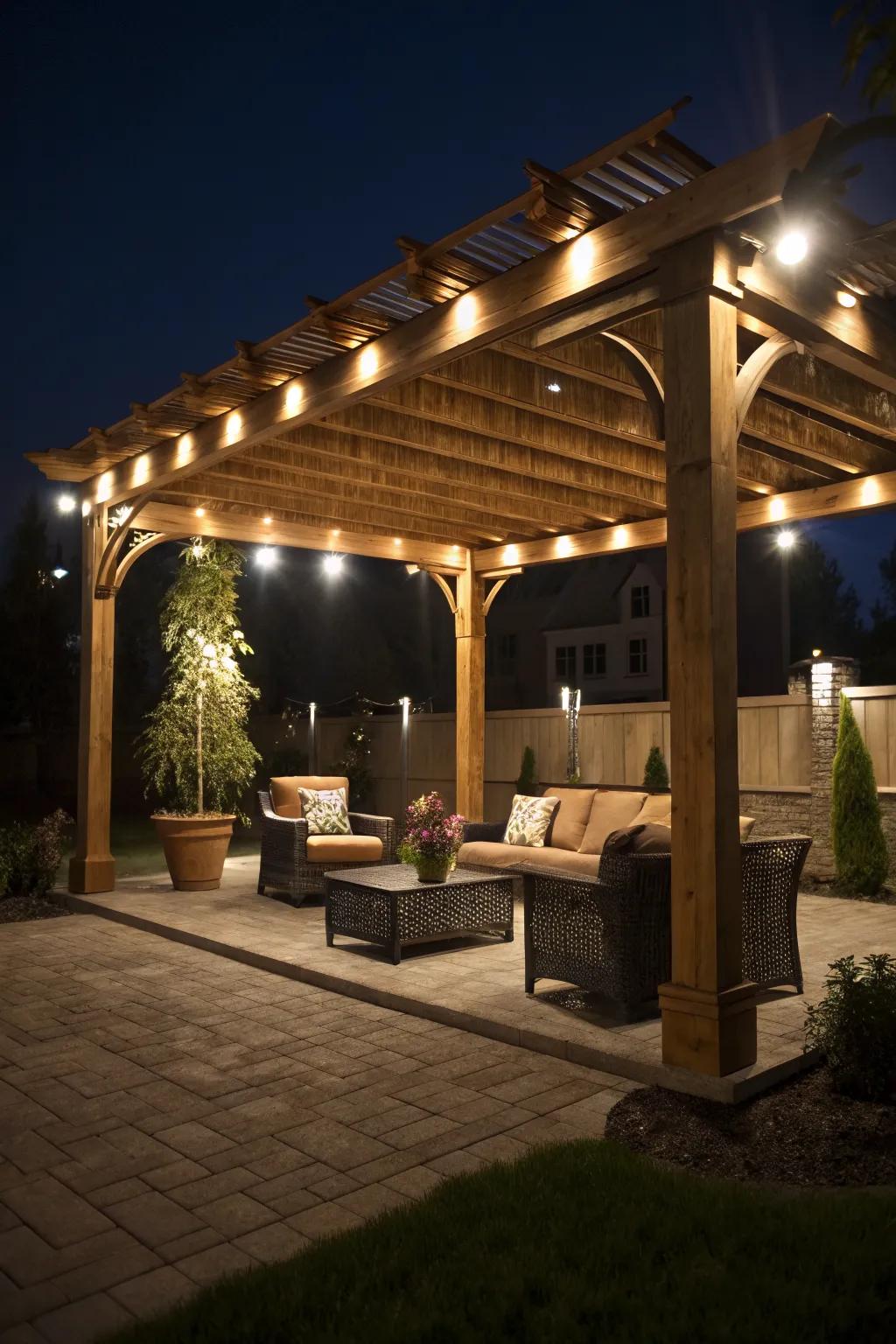 Spotlights highlight key areas and add drama.