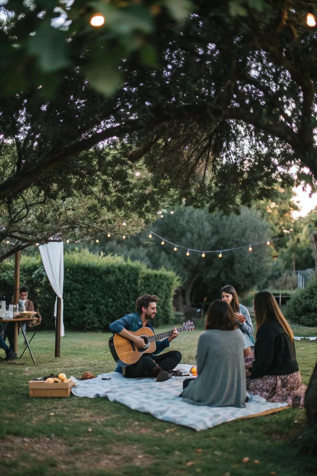 Live acoustic music at an outdoor picnic