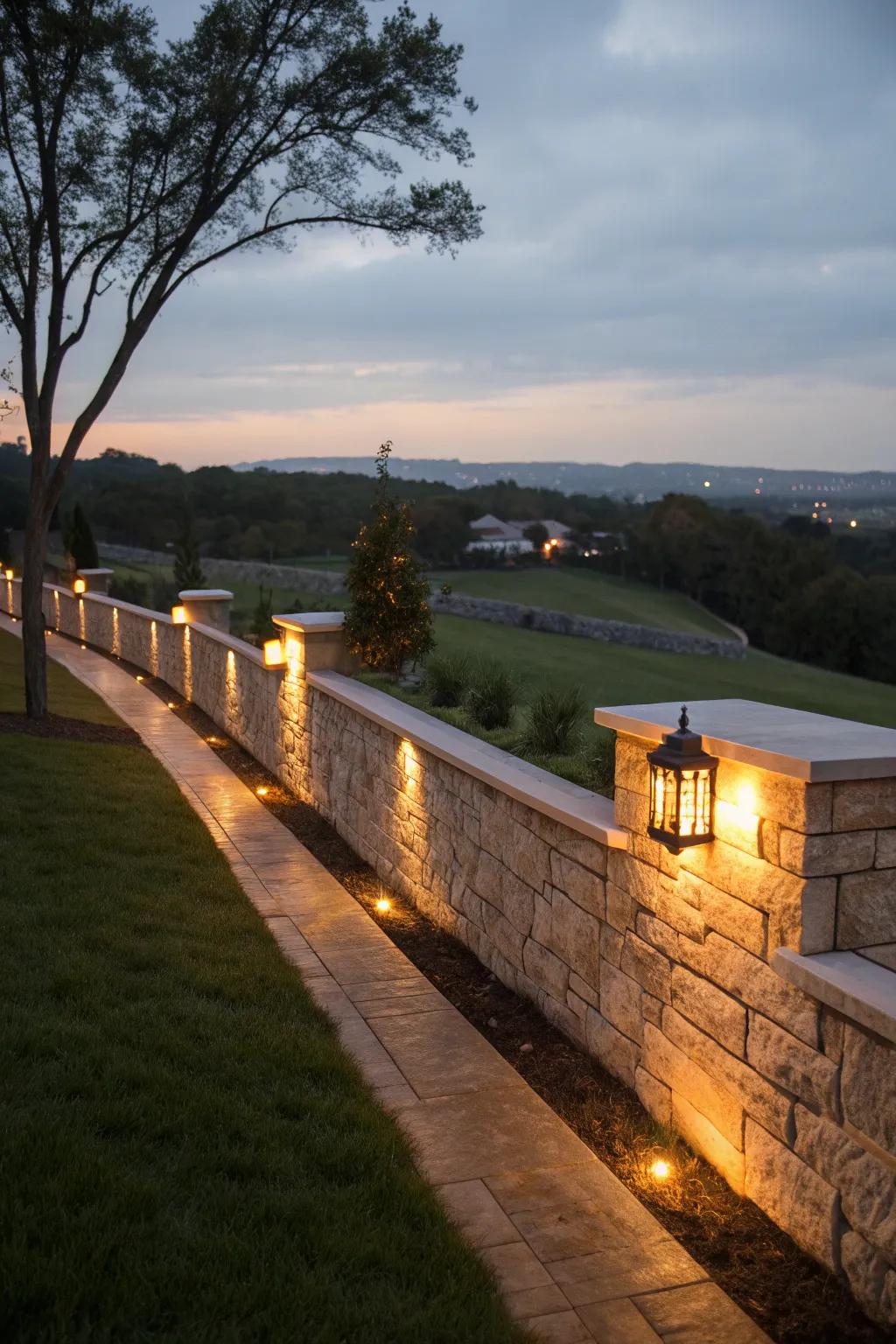 Illuminate your garden with a pony wall featuring integrated lighting.