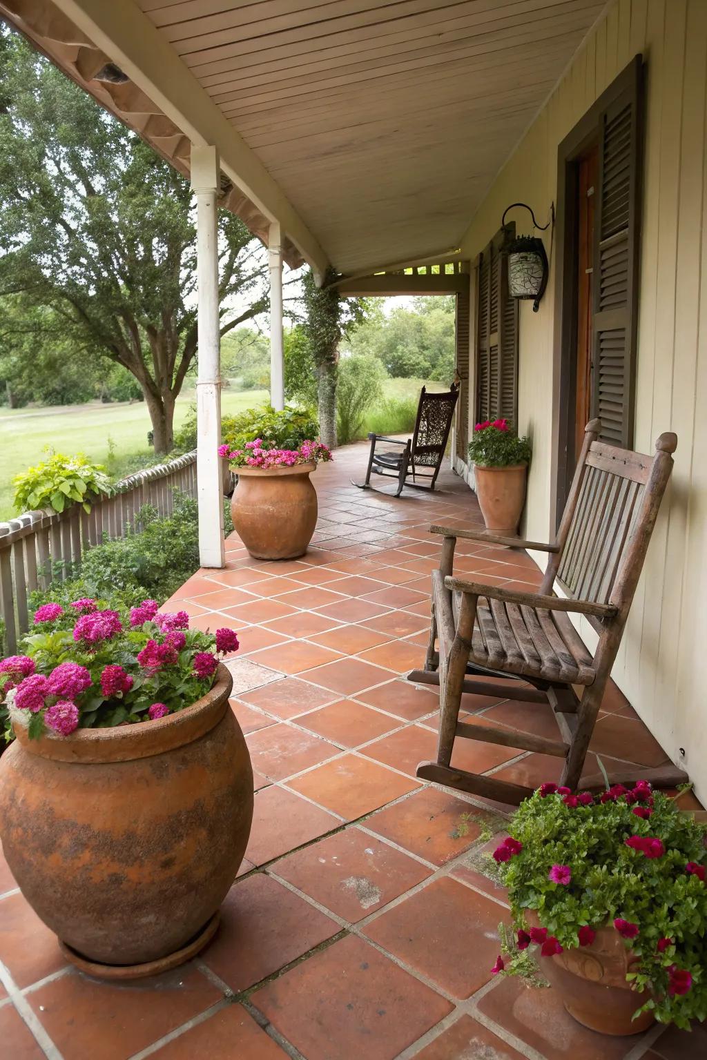 Terracotta tiles bring earthy warmth to your porch.