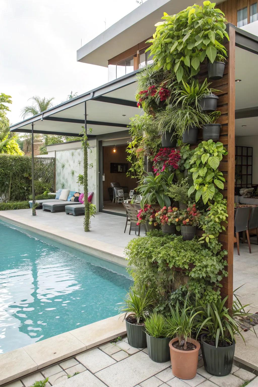 Vertical gardens optimize space and add lushness.
