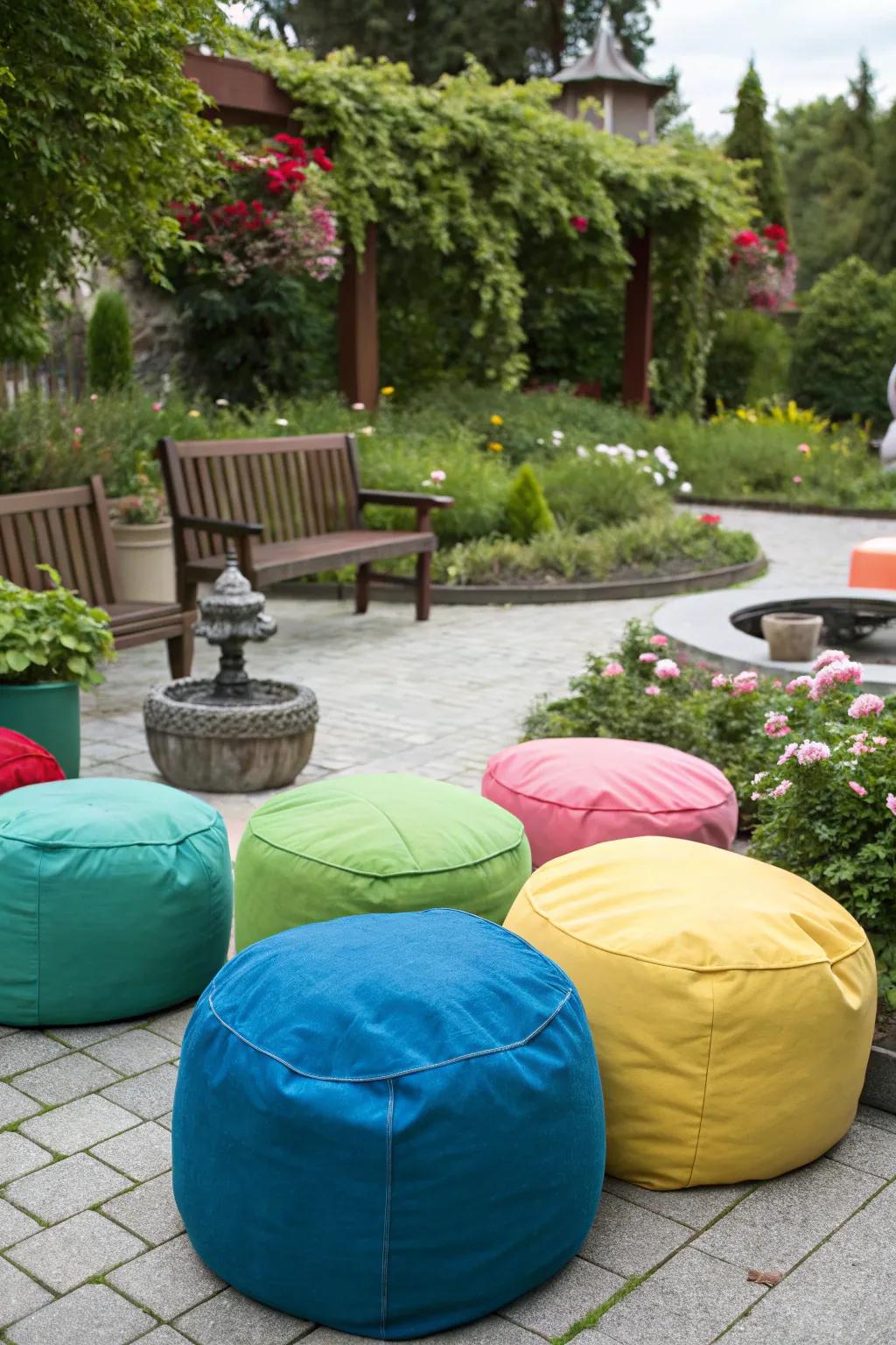 Add versatility and fun with portable poufs.
