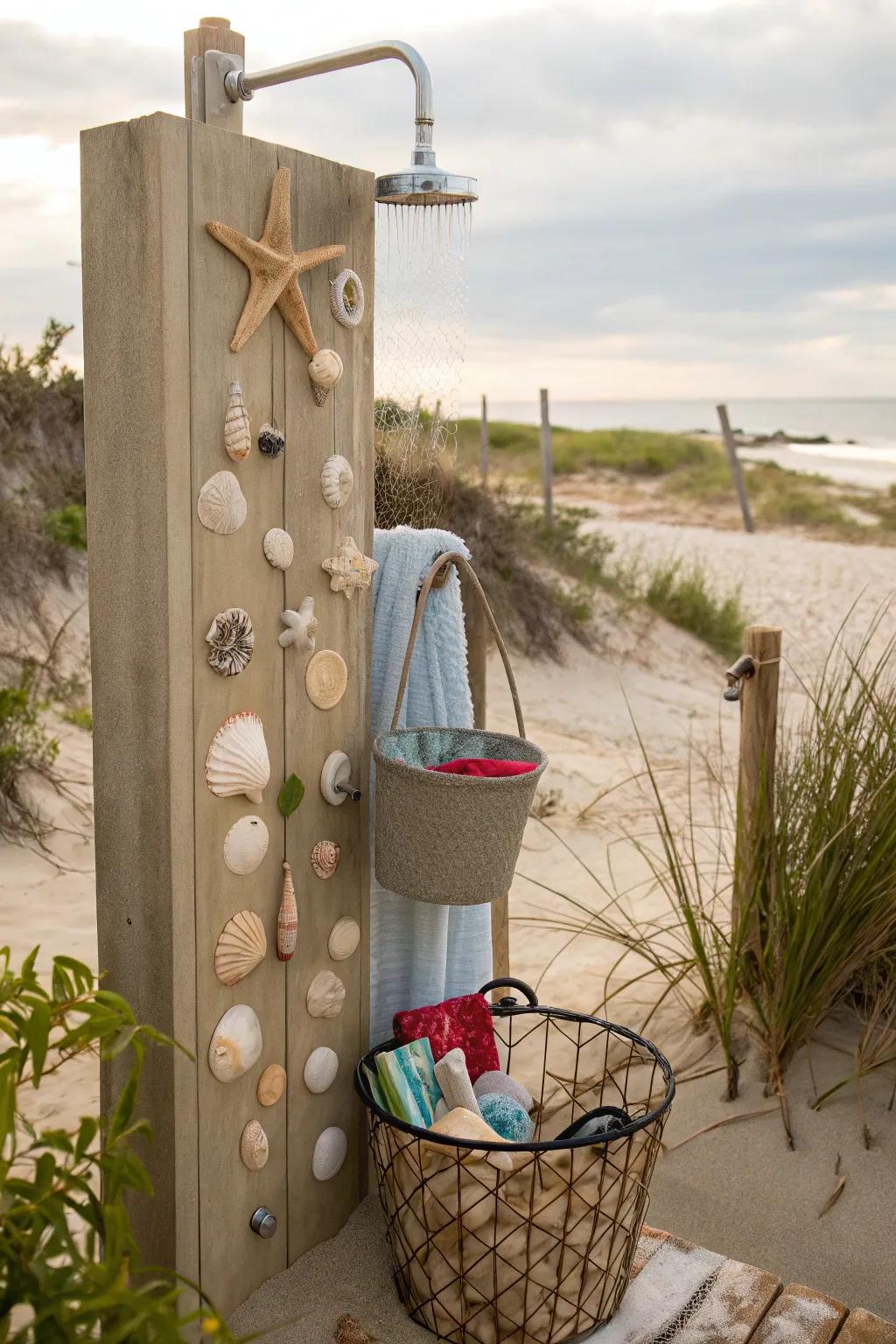 Seashell motifs evoke a relaxing coastal atmosphere in your shower.