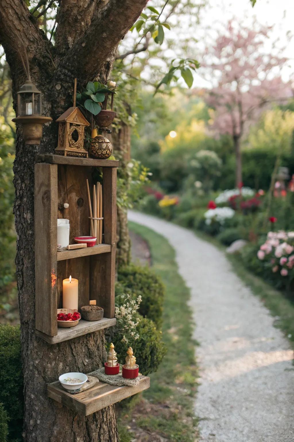 Shelves offer a place to display your sacred treasures