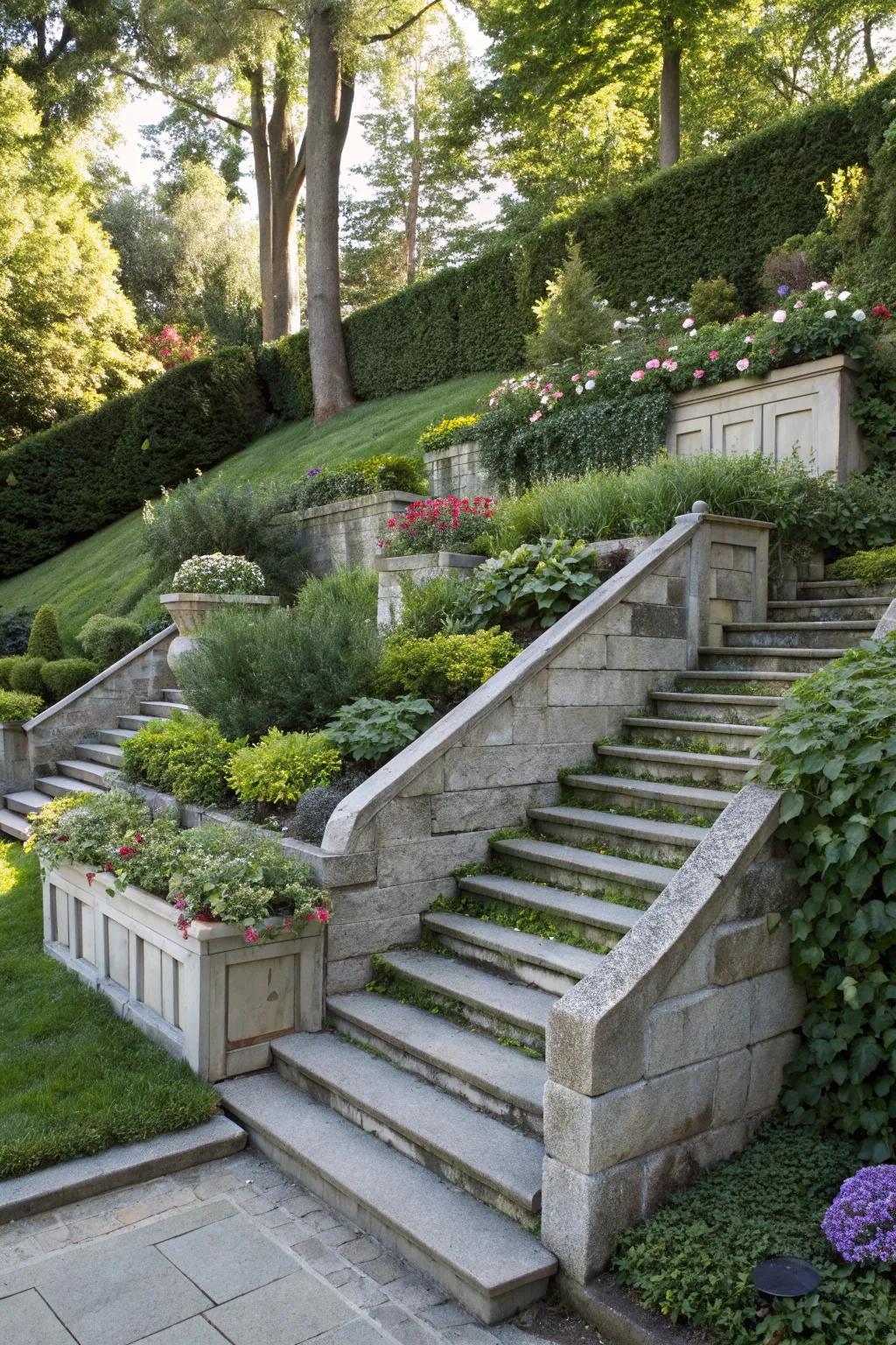 Ingenious hidden storage steps for a clutter-free garden.