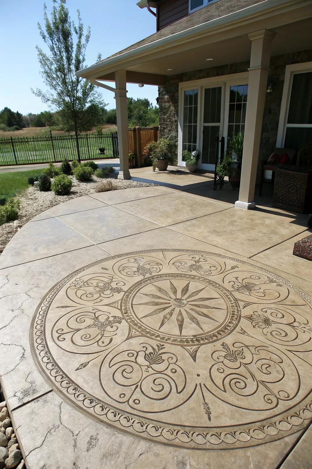A decorative medallion creates a stunning focal point.