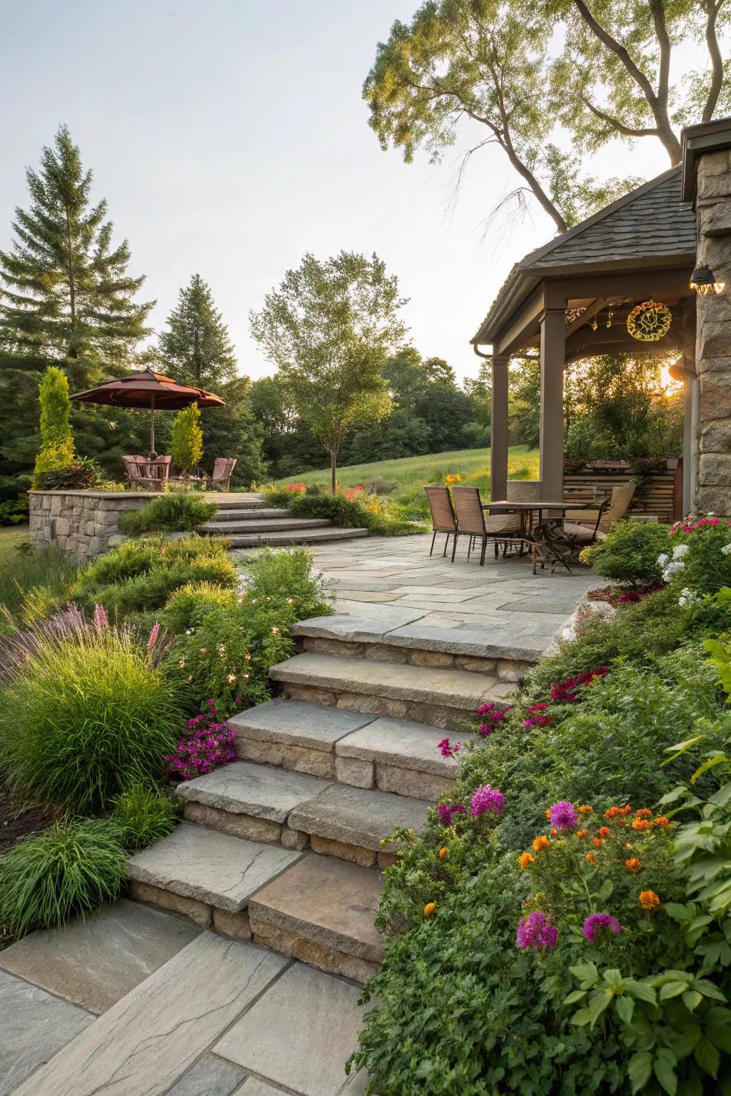 Integrated steps create harmony with the surrounding landscape.